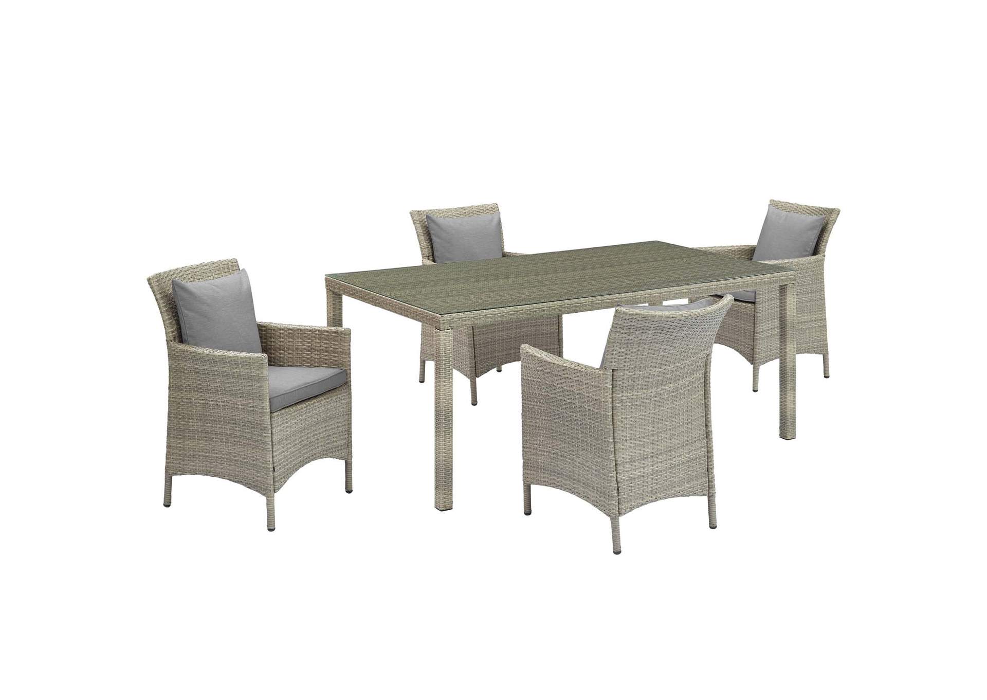 Light Gray Gray Conduit 5 Piece Outdoor Patio Wicker Rattan Dining Set,Modway
