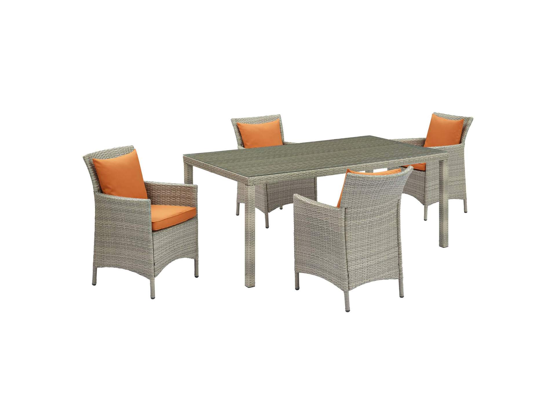 Light Gray Orange Conduit 5 Piece Outdoor Patio Wicker Rattan Dining Set,Modway