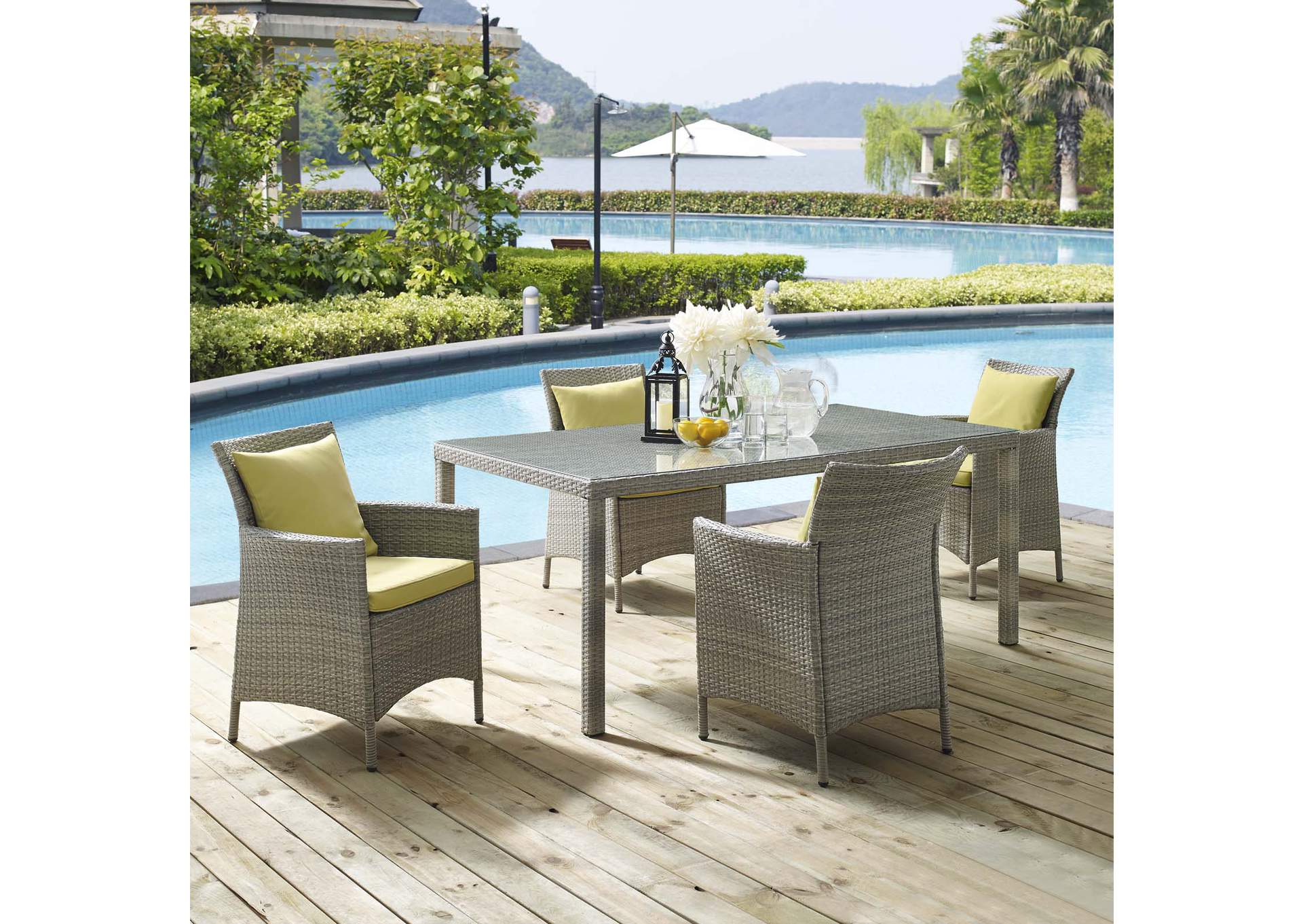 Light Gray Peridot Conduit 5 Piece Outdoor Patio Wicker Rattan Dining Set,Modway