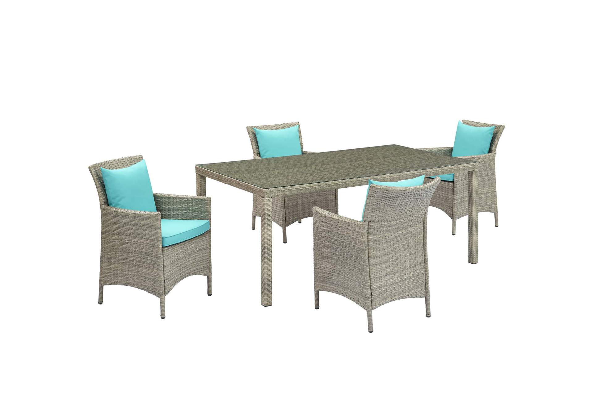 Light Gray Turquoise Conduit 5 Piece Outdoor Patio Wicker Rattan Dining Set,Modway