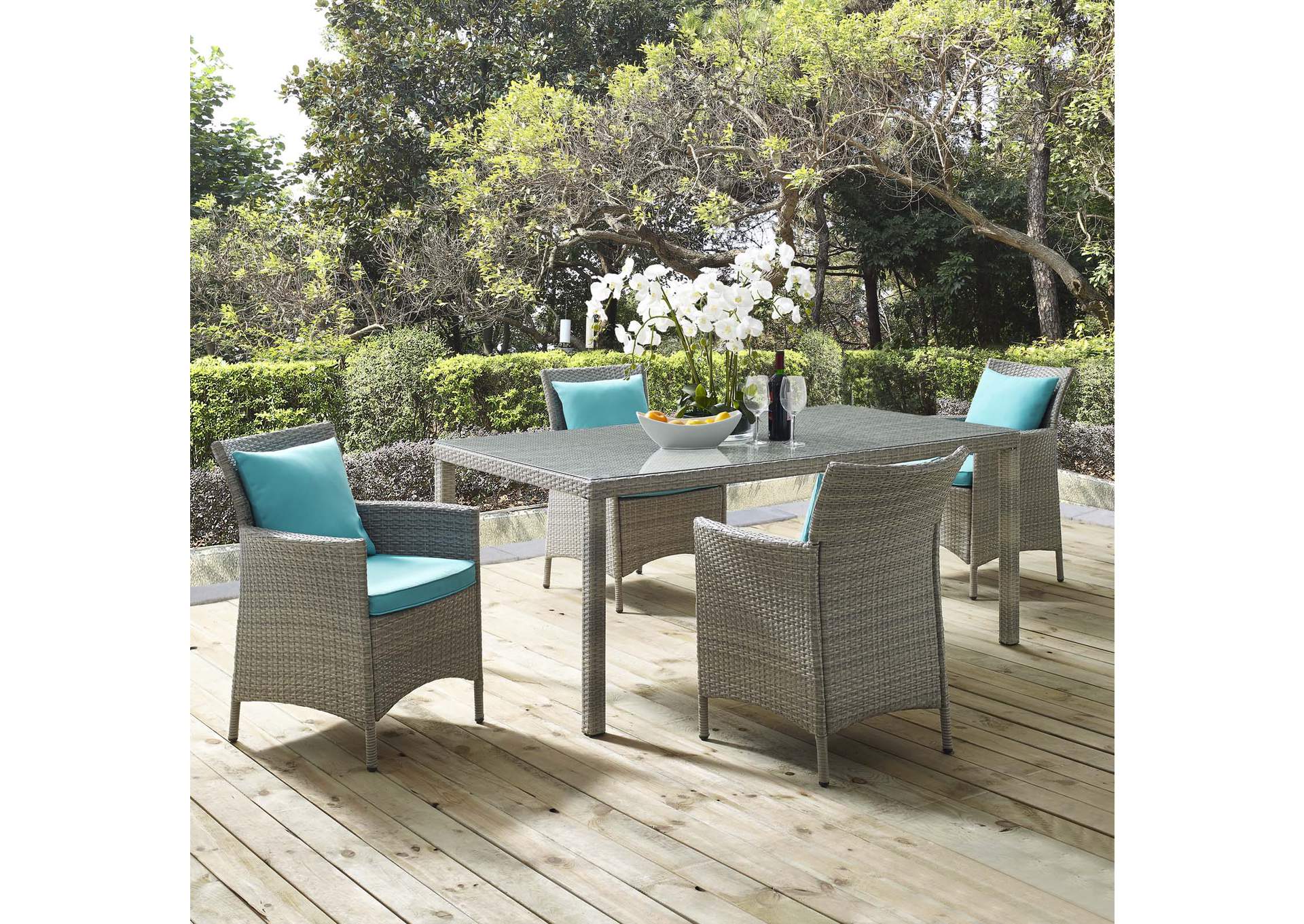 Light Gray Turquoise Conduit 5 Piece Outdoor Patio Wicker Rattan Dining Set,Modway