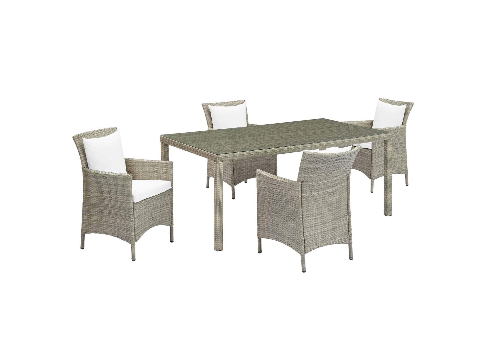 Light Gray White Conduit 5 Piece Outdoor Patio Wicker Rattan Dining Set,Modway