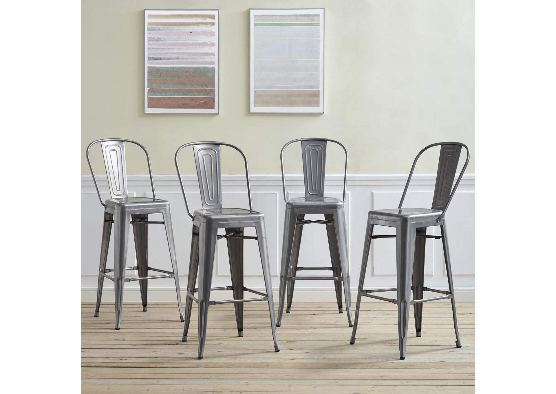 Gunmetal Promenade Bar Side Stool [Set of 4],Modway