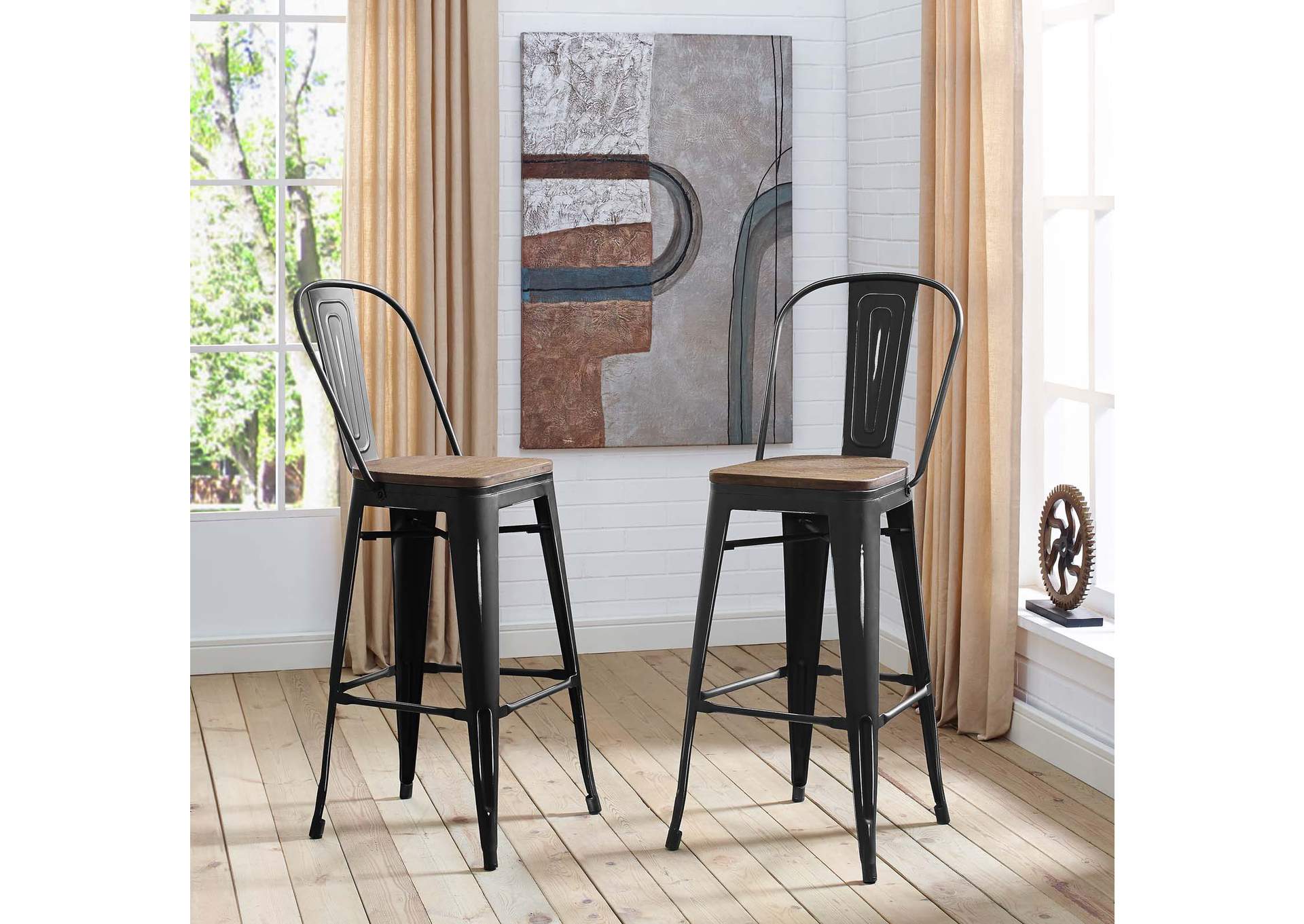 Black Promenade Bar Stool [Set of 2],Modway