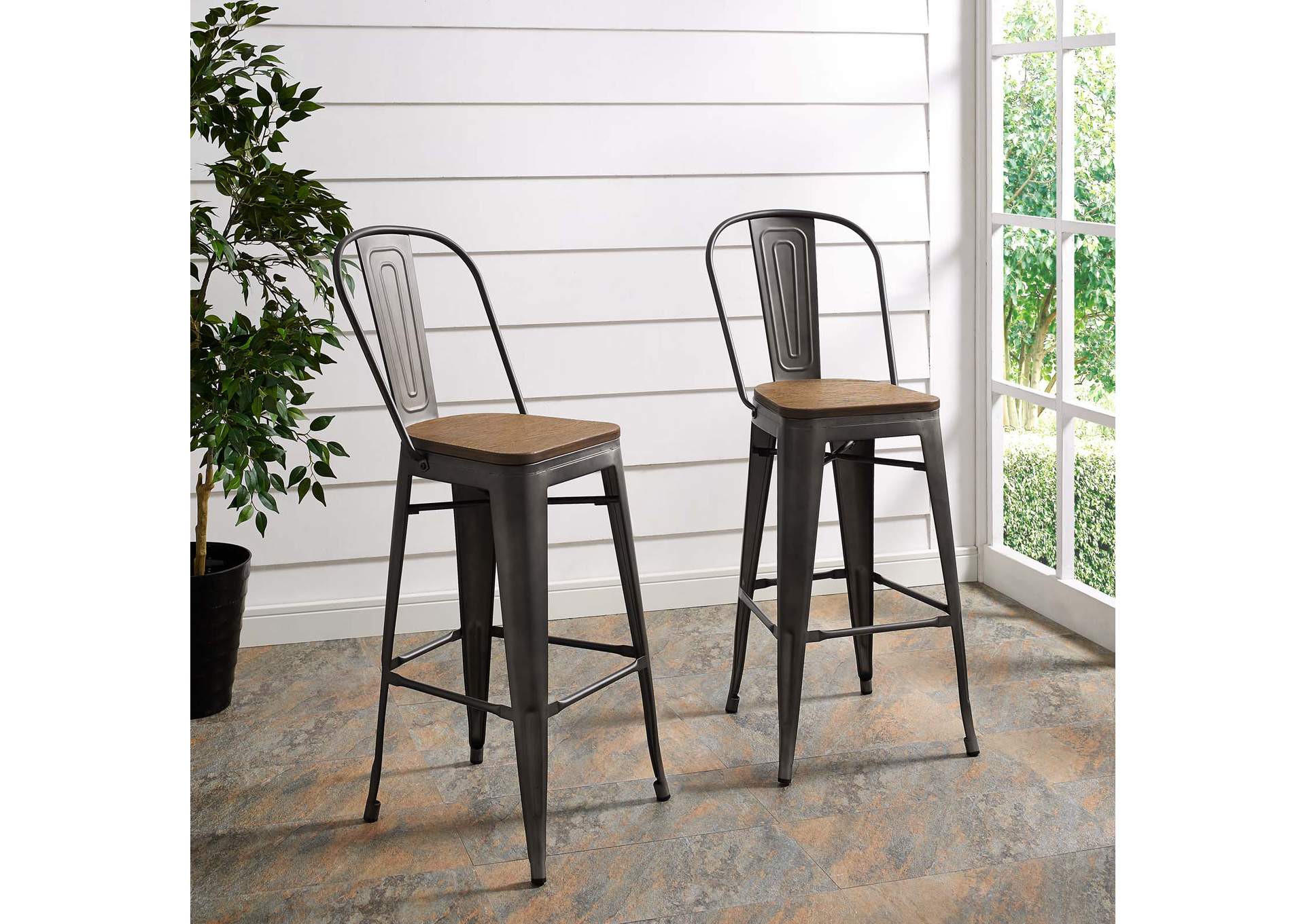 Brown Promenade Bar Stool [Set of 2],Modway