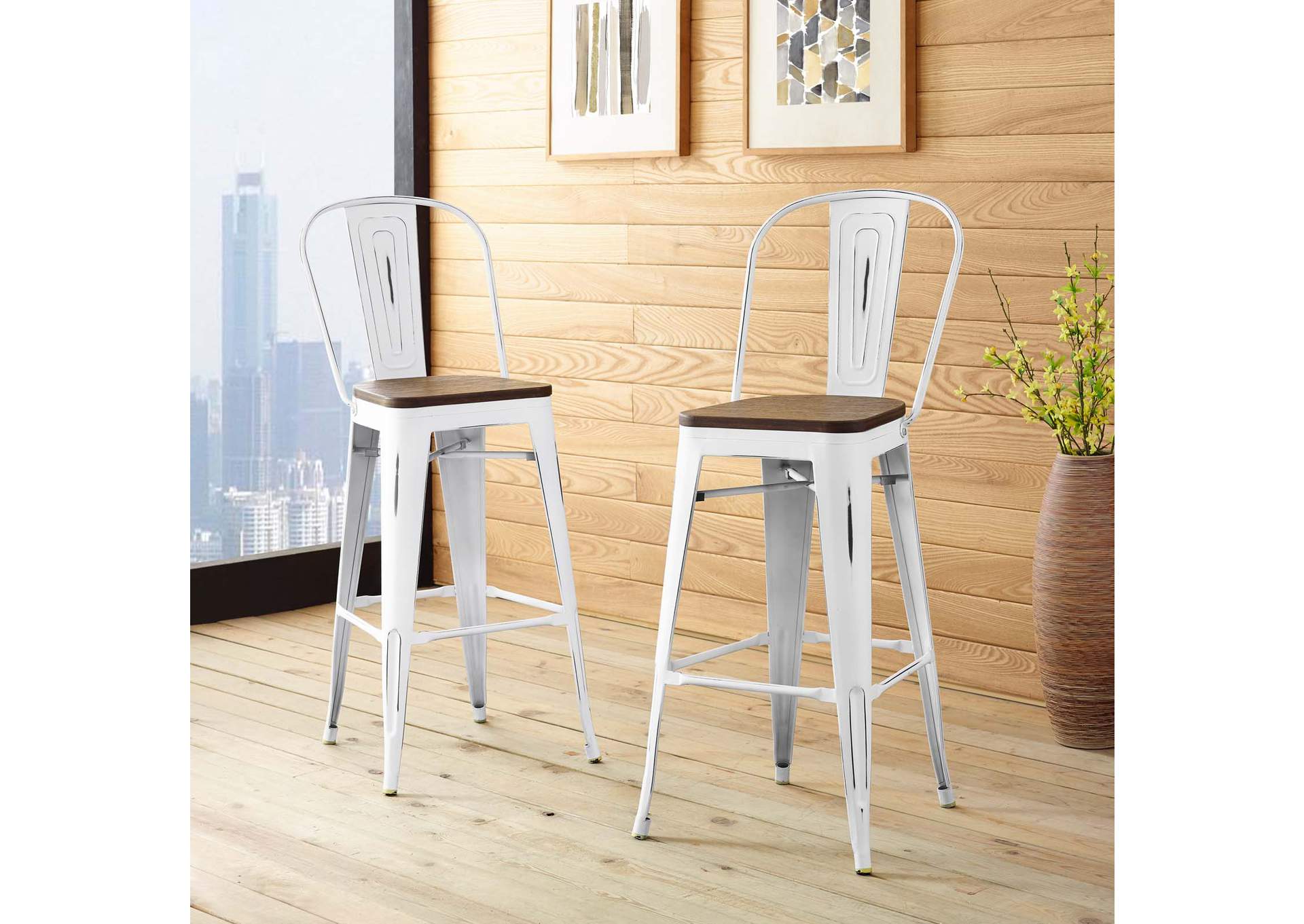 White Promenade Bar Stool [Set of 2],Modway