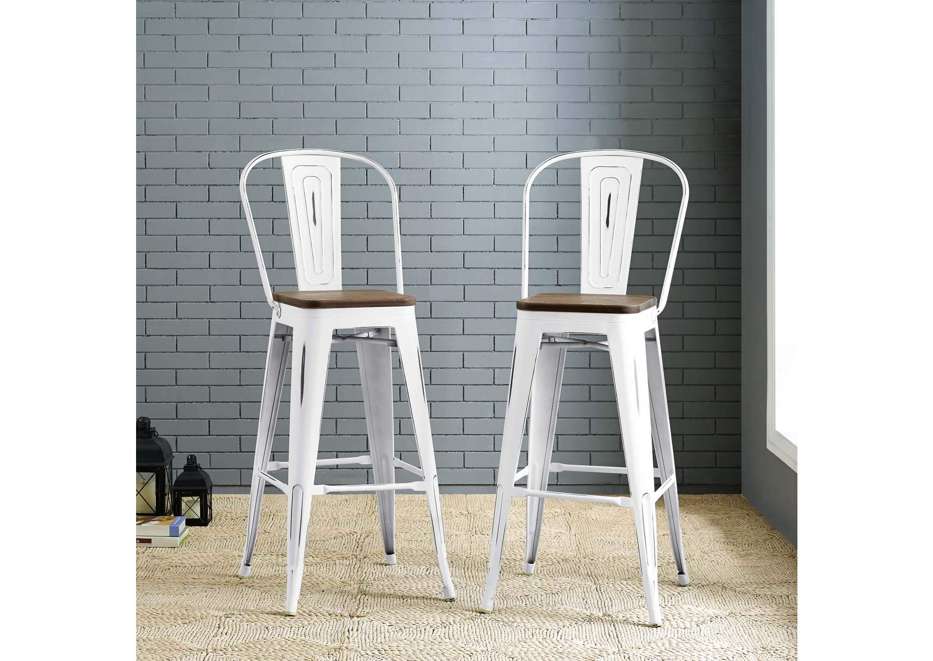 White Promenade Bar Stool Metal [Set of 2],Modway