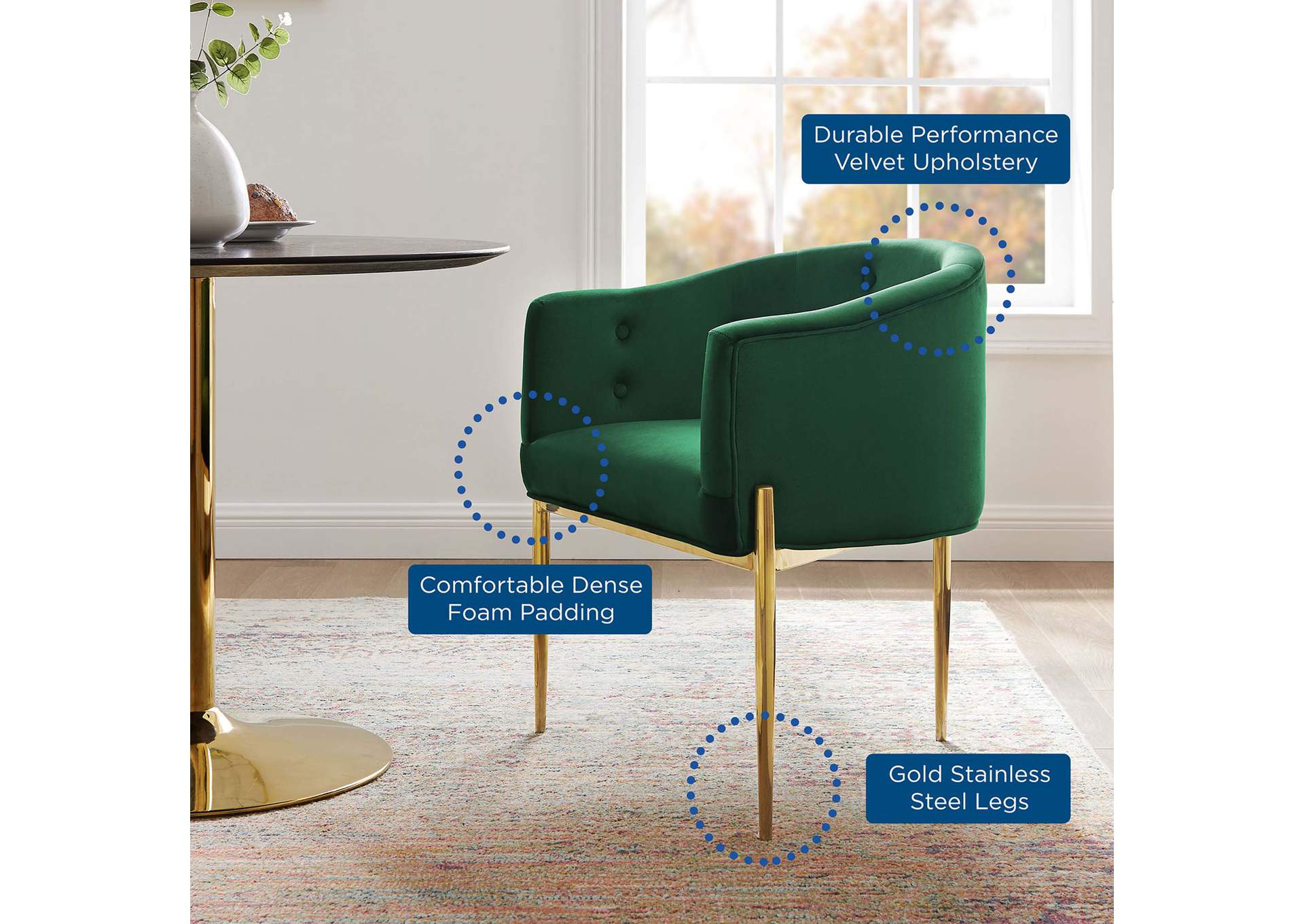 Emerald Savour Tufted Performance Velvet Accent Chair,Modway