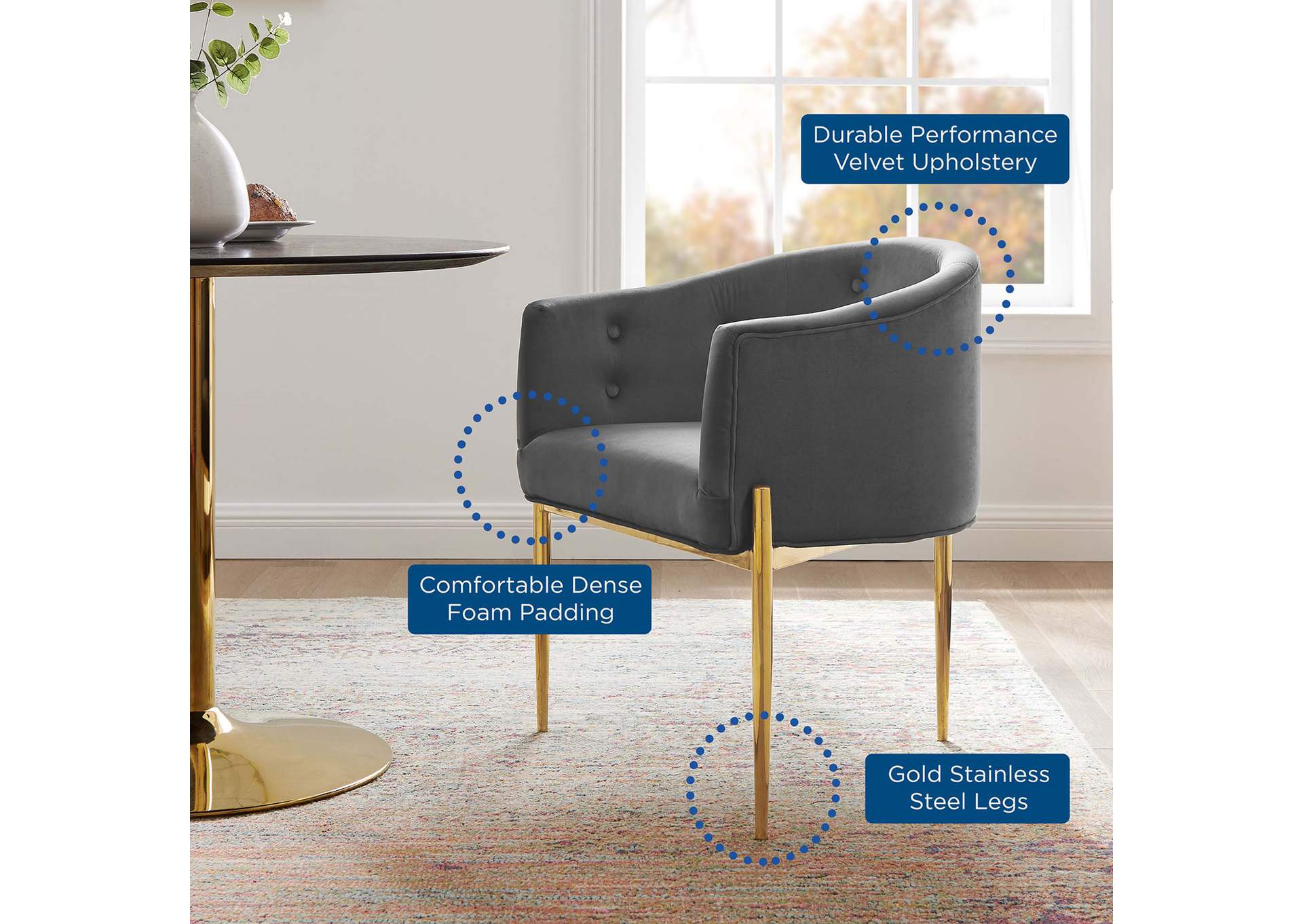 Gray Savour Tufted Performance Velvet Accent Chair,Modway