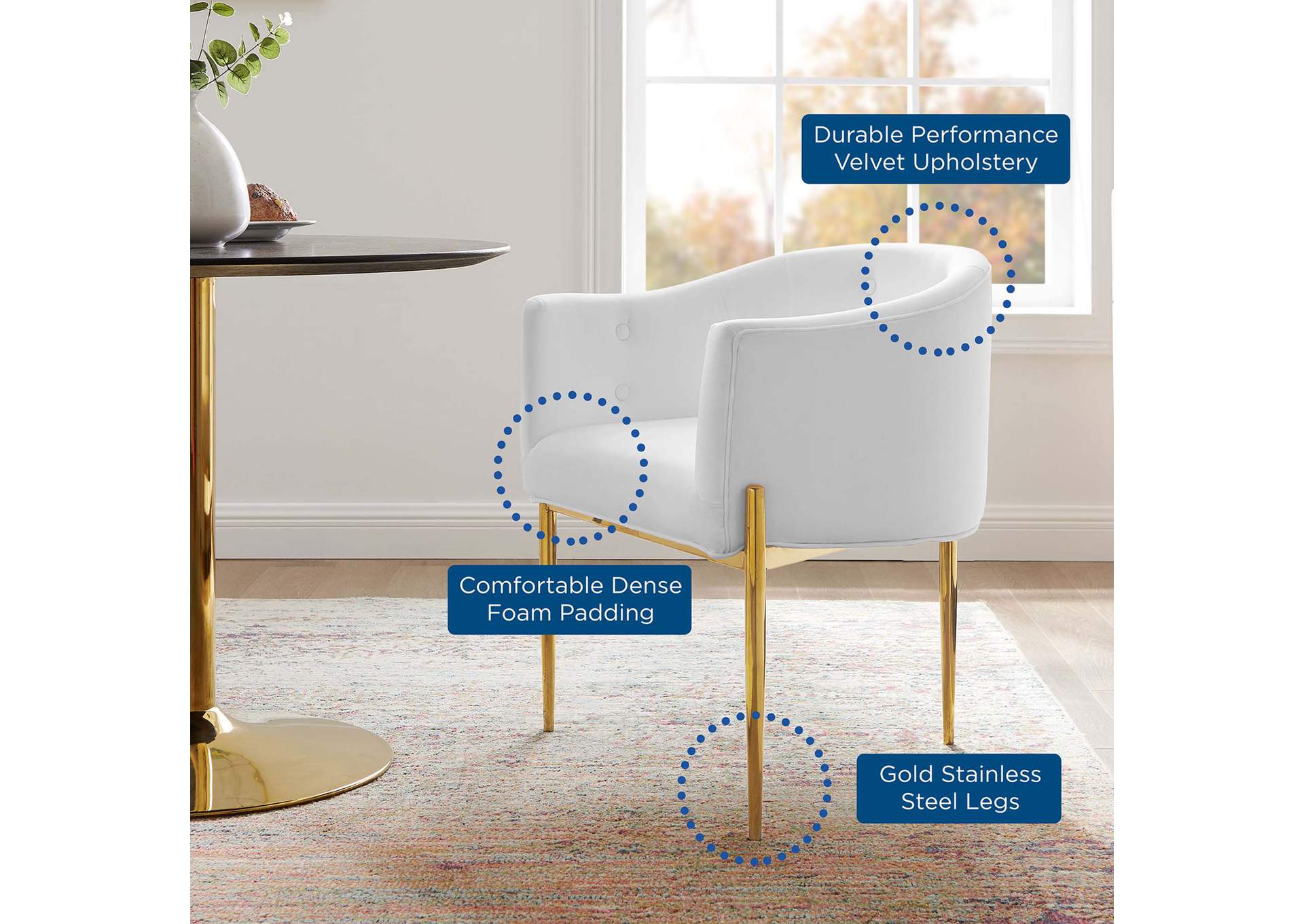White Savour Tufted Performance Velvet Accent Chair,Modway