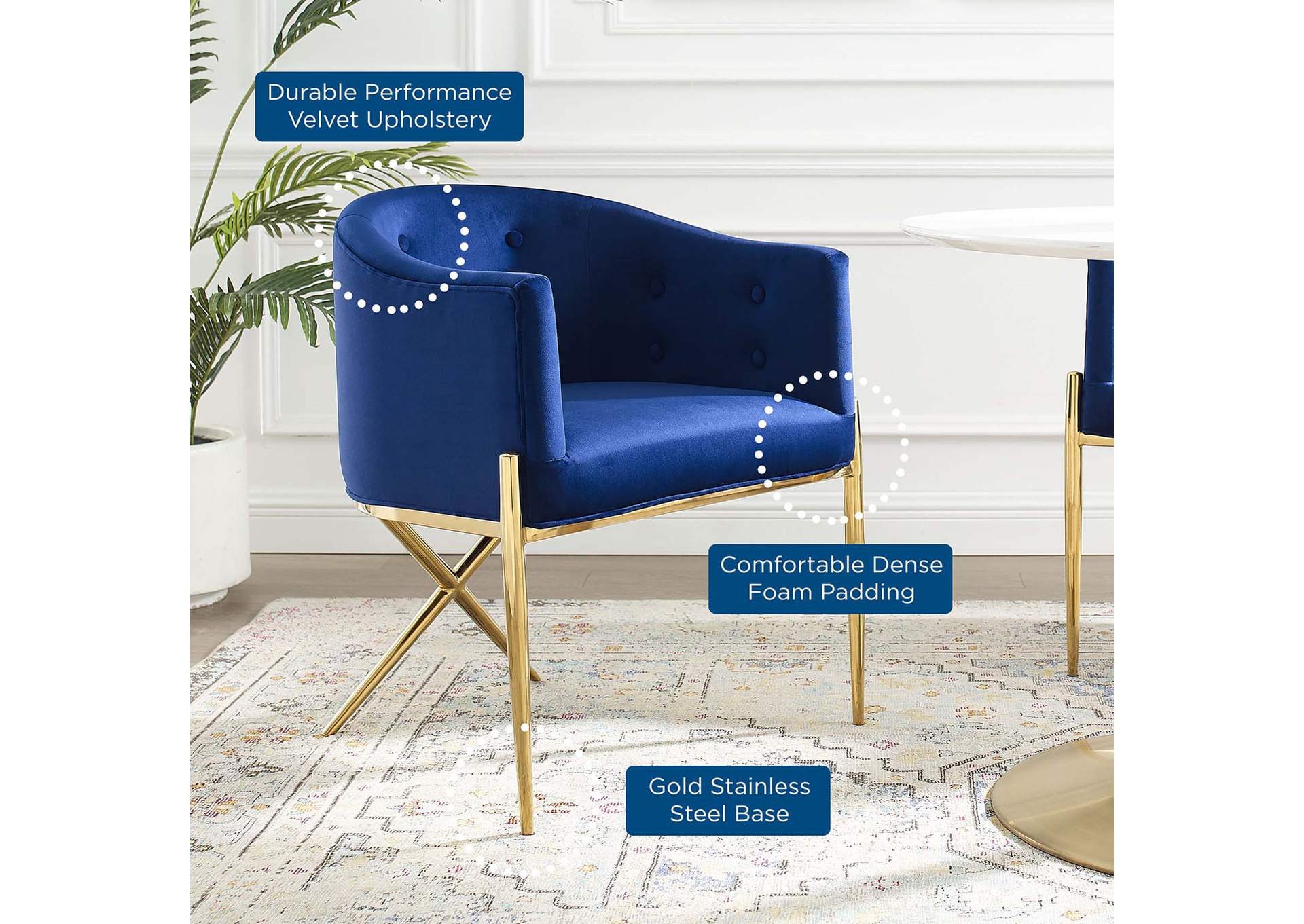 Navy Savour Tufted Performance Velvet Accent Arm Dining Chair,Modway