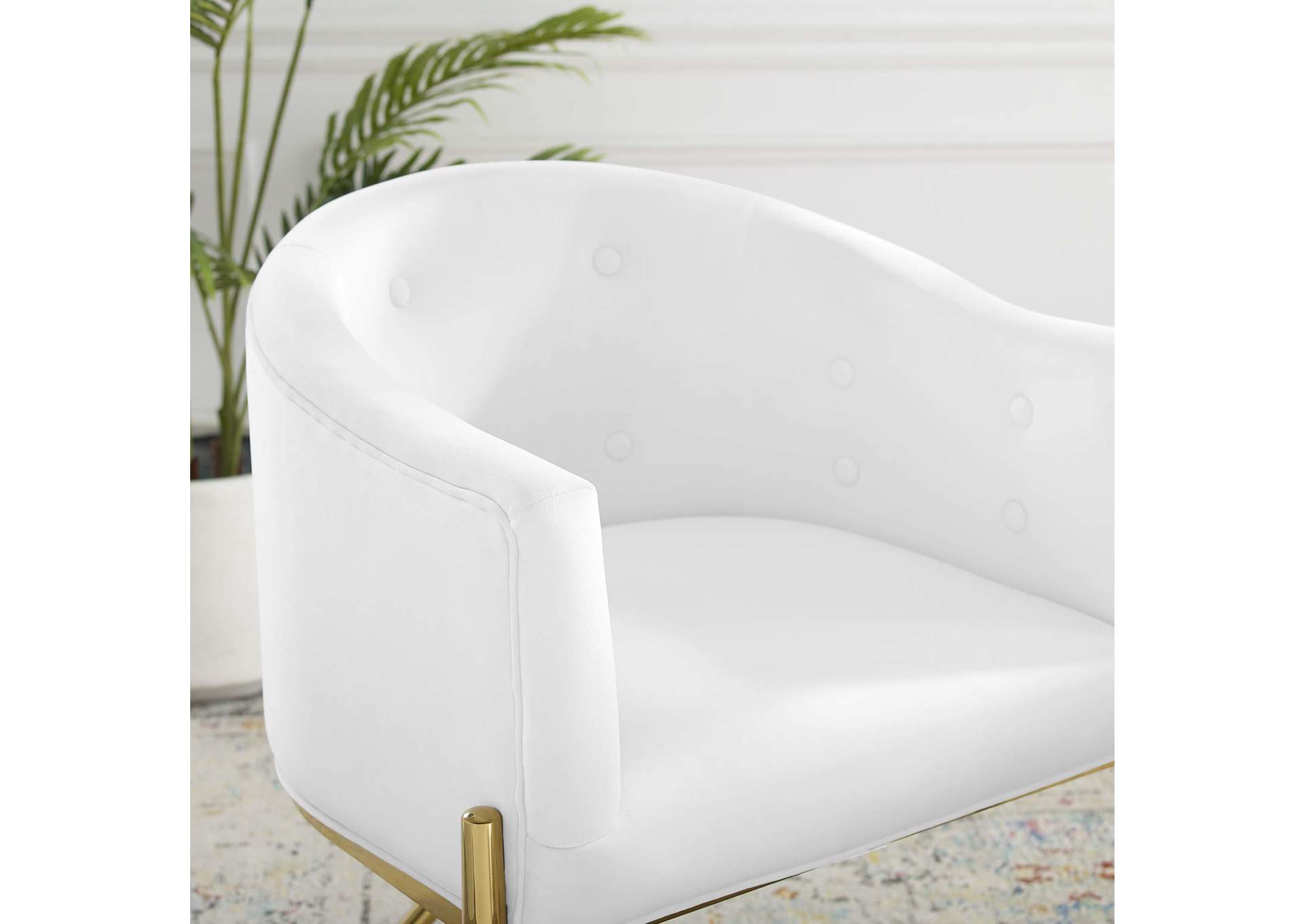 White Savour Tufted Performance Velvet Accent Arm Dining Chair,Modway