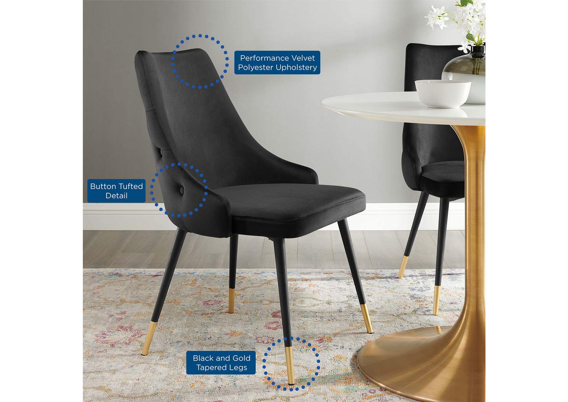 Black Adorn Tufted Performance Velvet Dining Side Chair,Modway