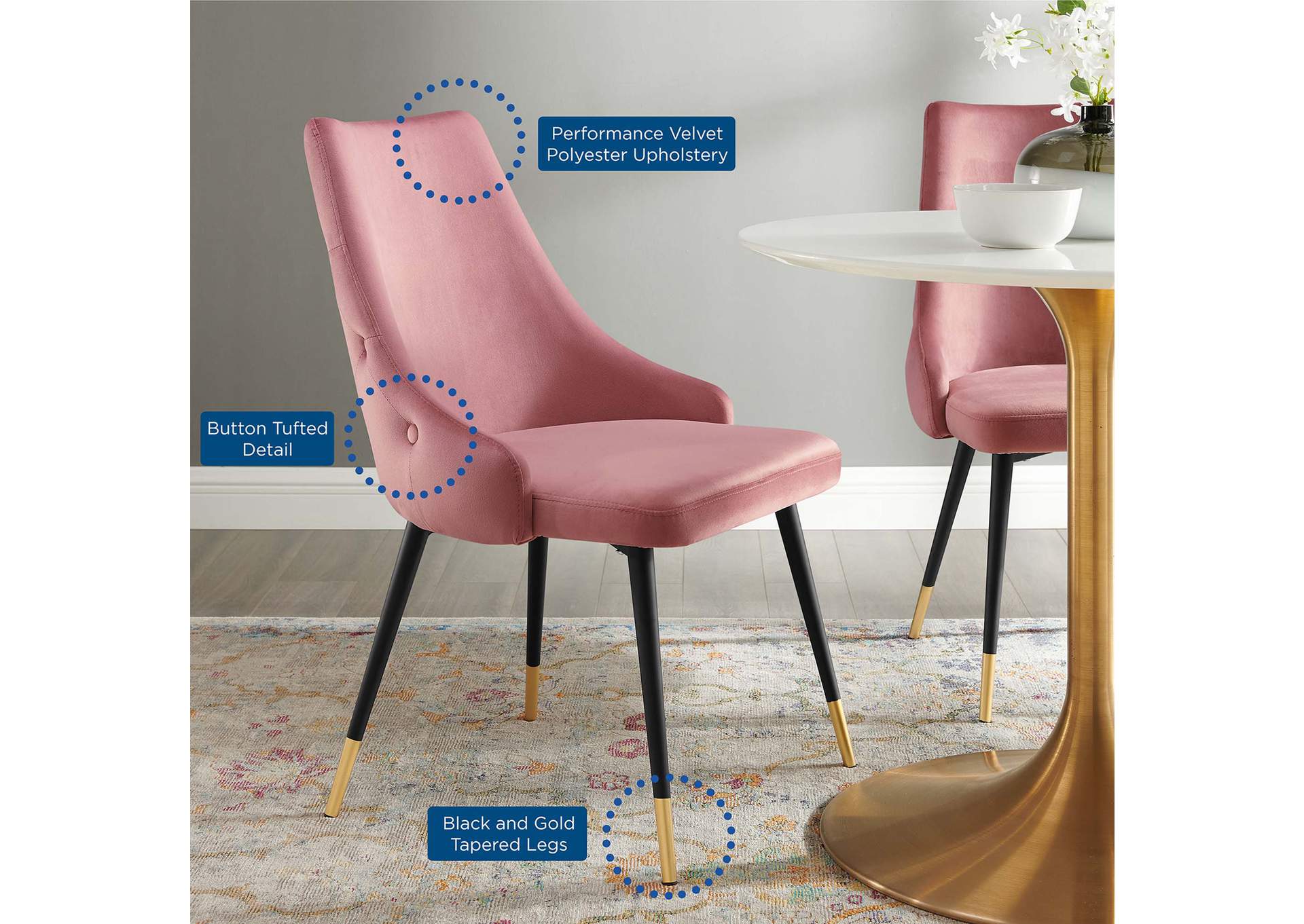 Dusty Rose Adorn Tufted Performance Velvet Dining Side Chair,Modway