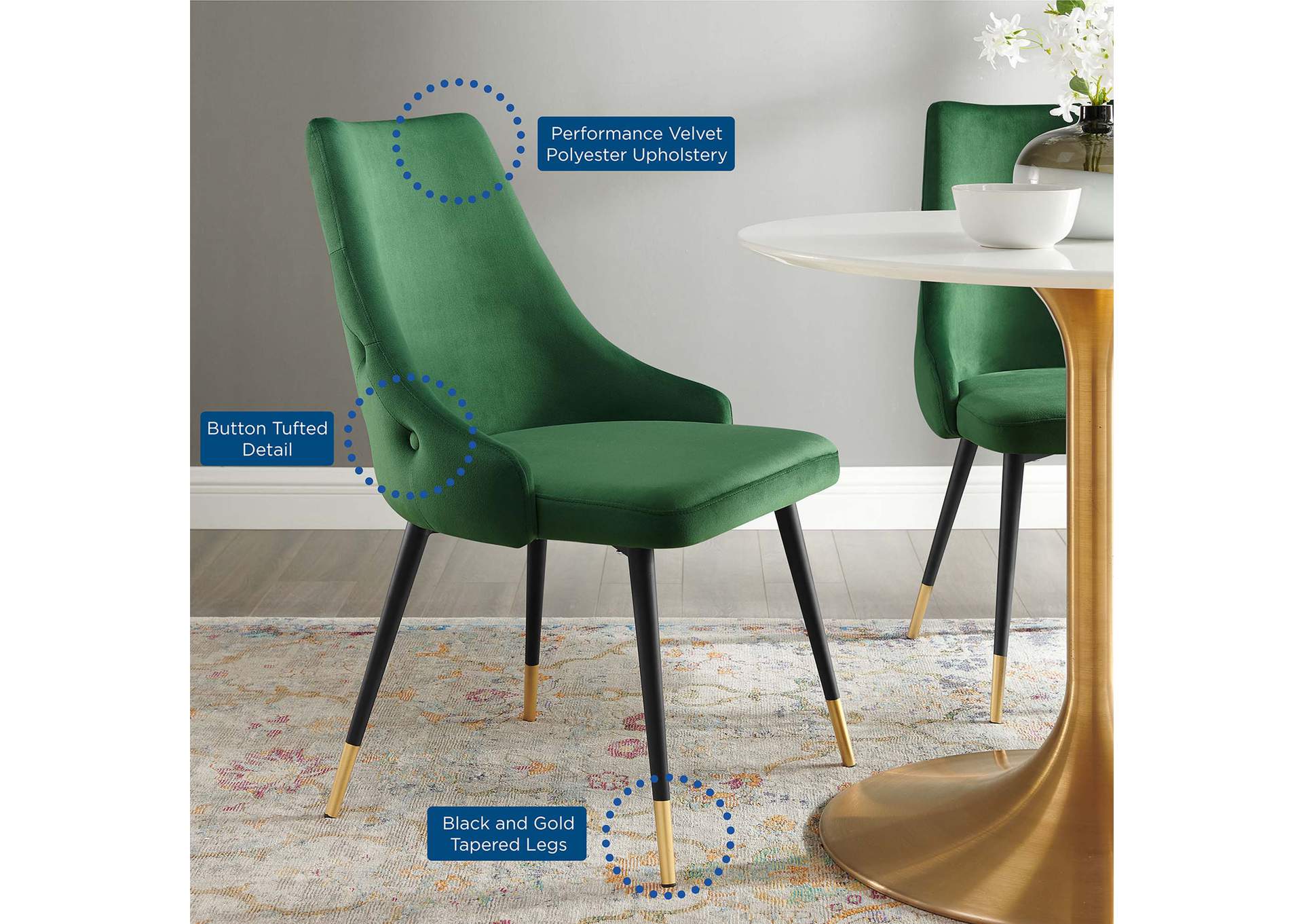 Emerald Adorn Tufted Performance Velvet Dining Side Chair,Modway