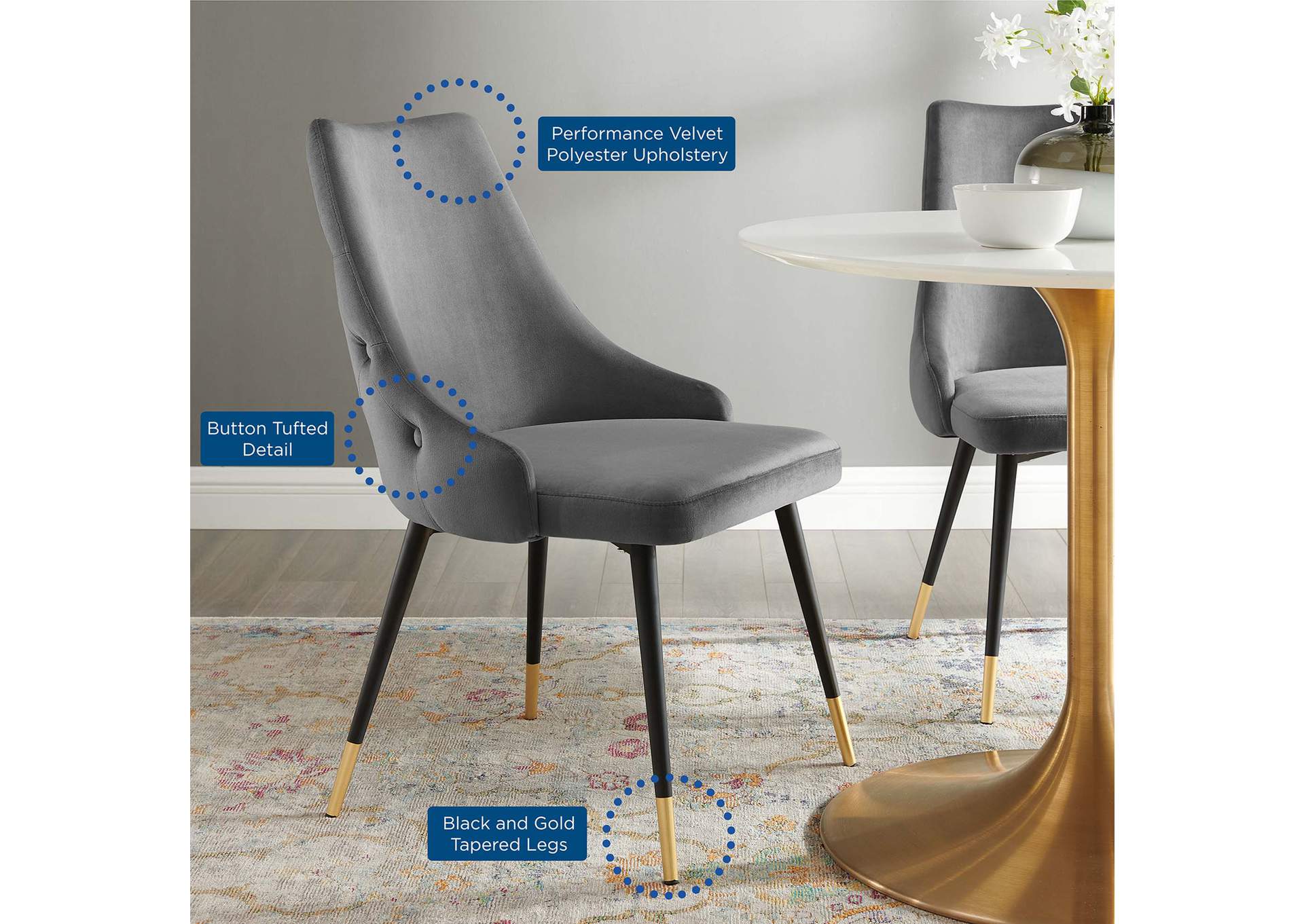 Gray Adorn Tufted Performance Velvet Dining Side Chair,Modway