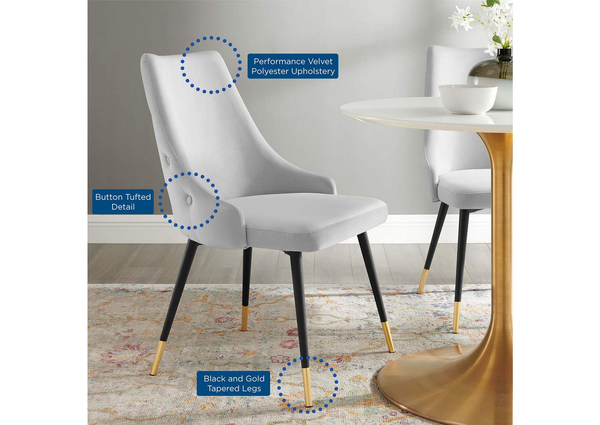 Light Gray Adorn Tufted Performance Velvet Dining Side Chair,Modway