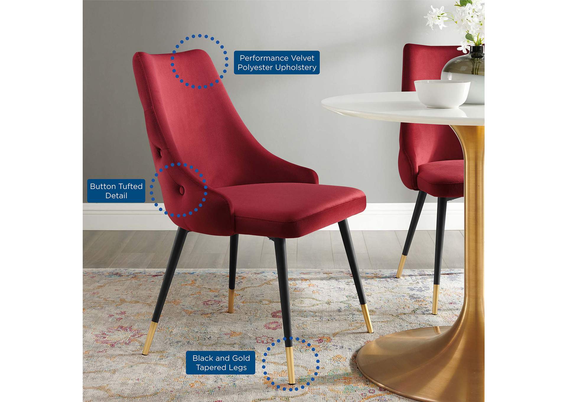 Maroon Adorn Tufted Performance Velvet Dining Side Chair,Modway