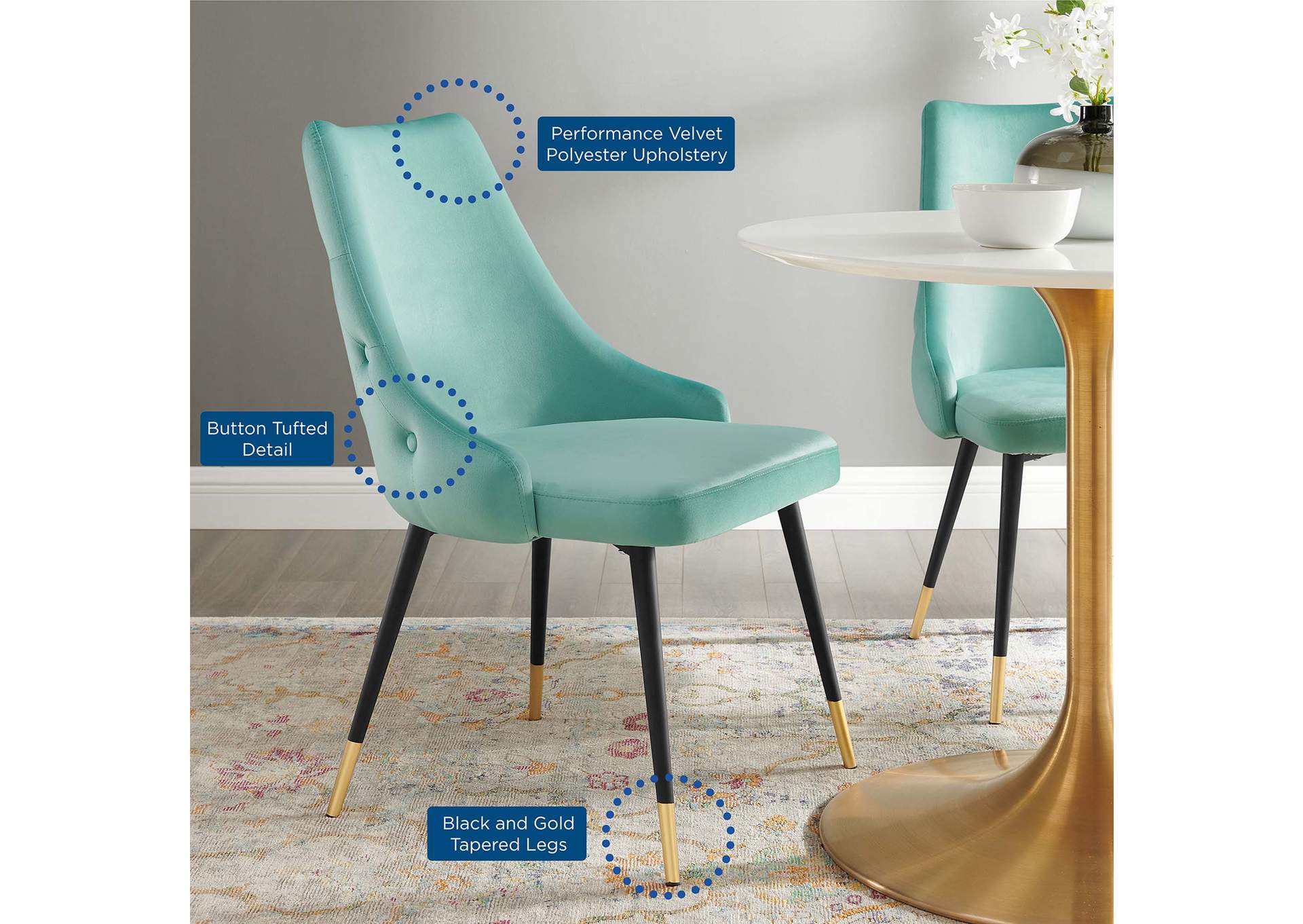 Mint Adorn Tufted Performance Velvet Dining Side Chair,Modway