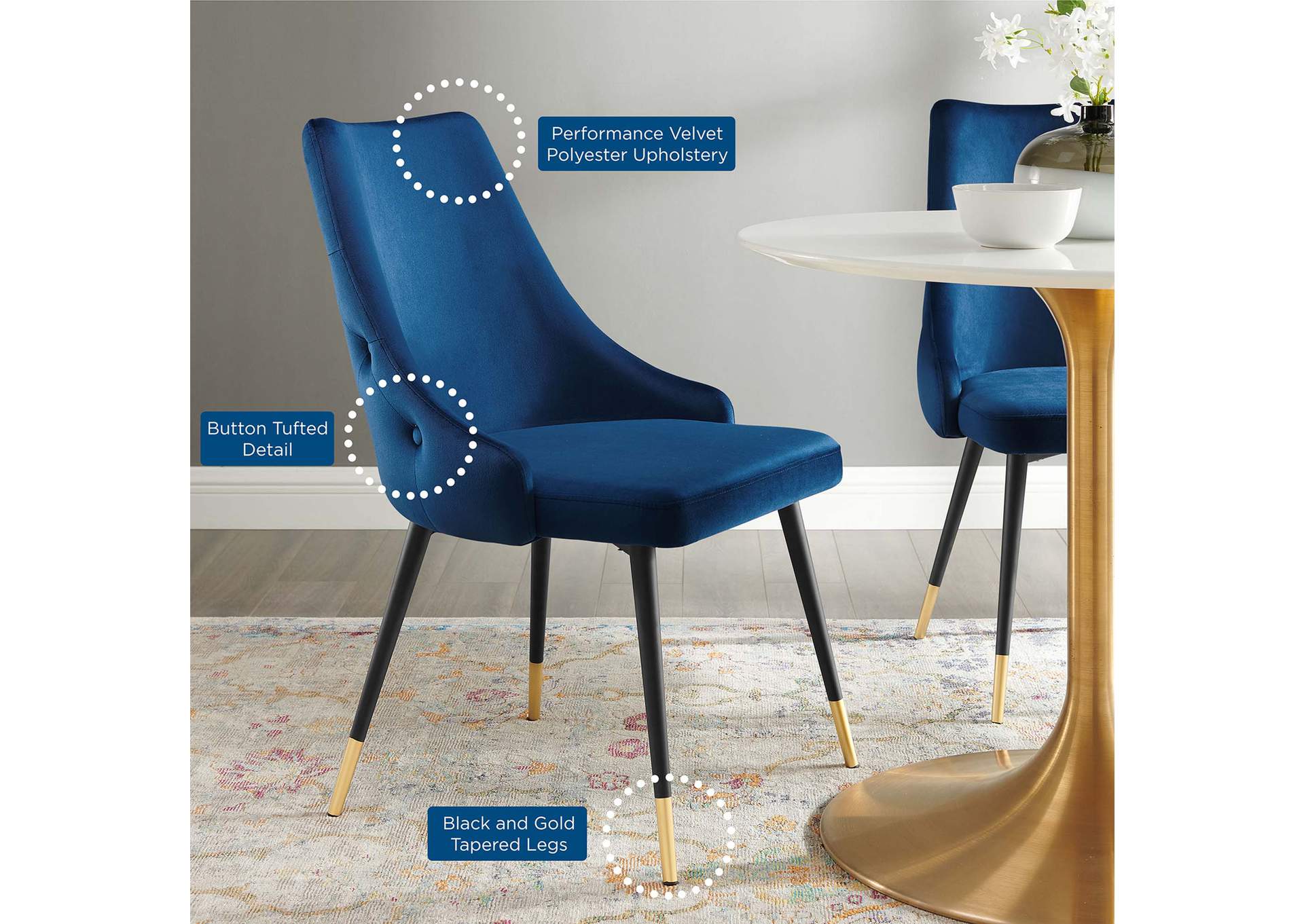 Navy Adorn Tufted Performance Velvet Dining Side Chair,Modway