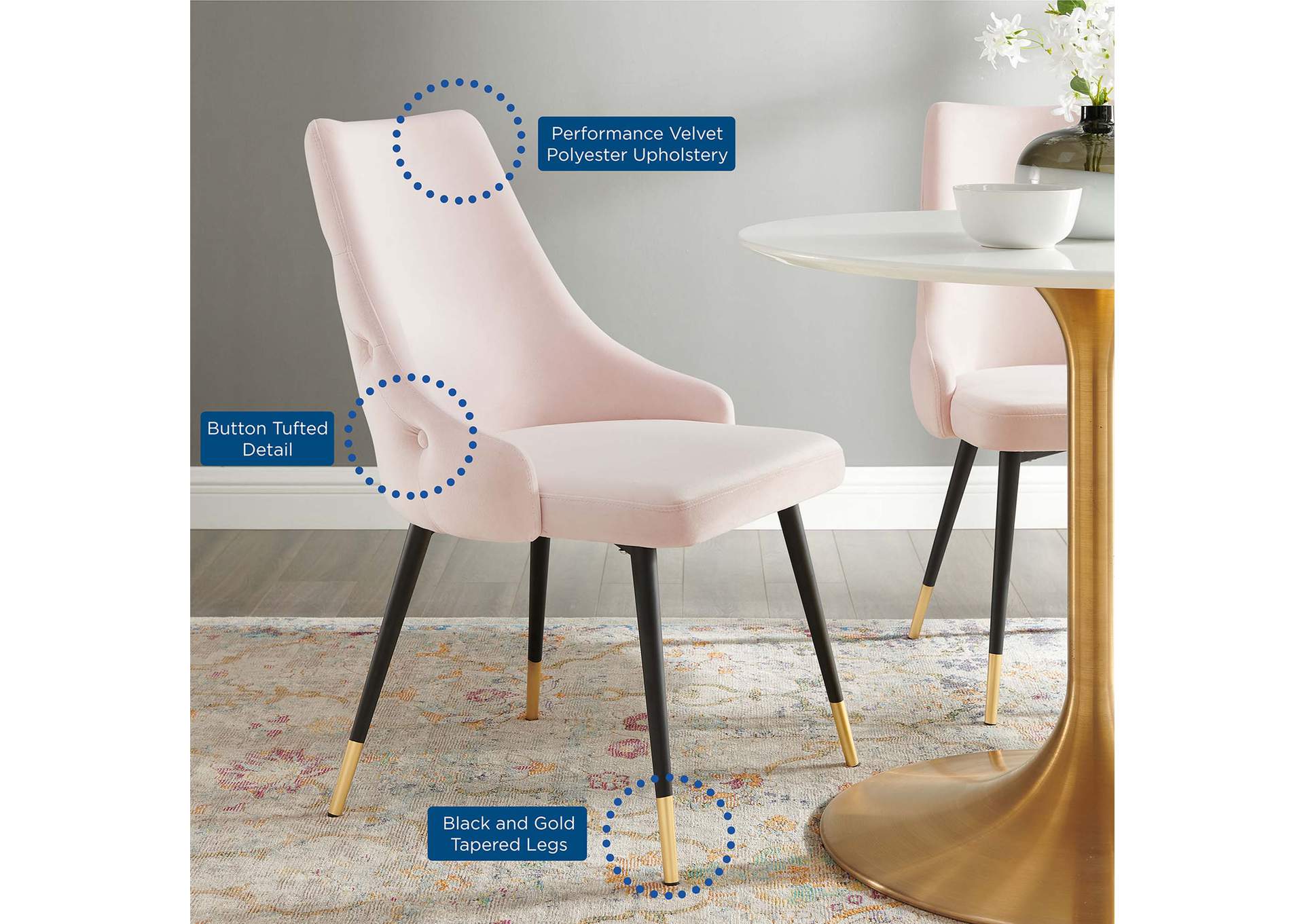 Pink Adorn Tufted Performance Velvet Dining Side Chair,Modway