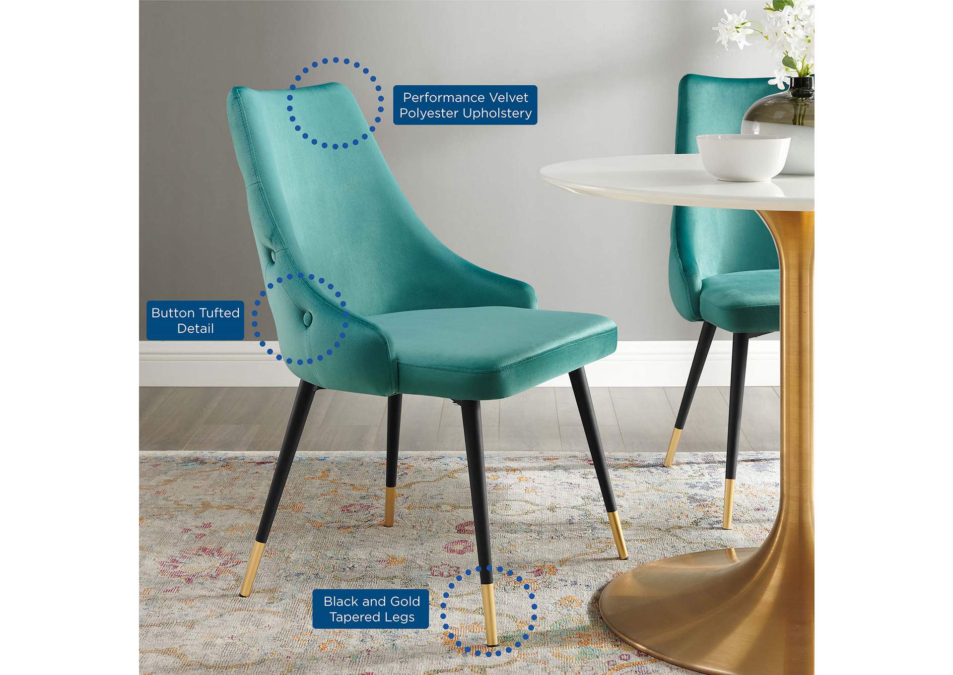 Teal Adorn Tufted Performance Velvet Dining Side Chair,Modway
