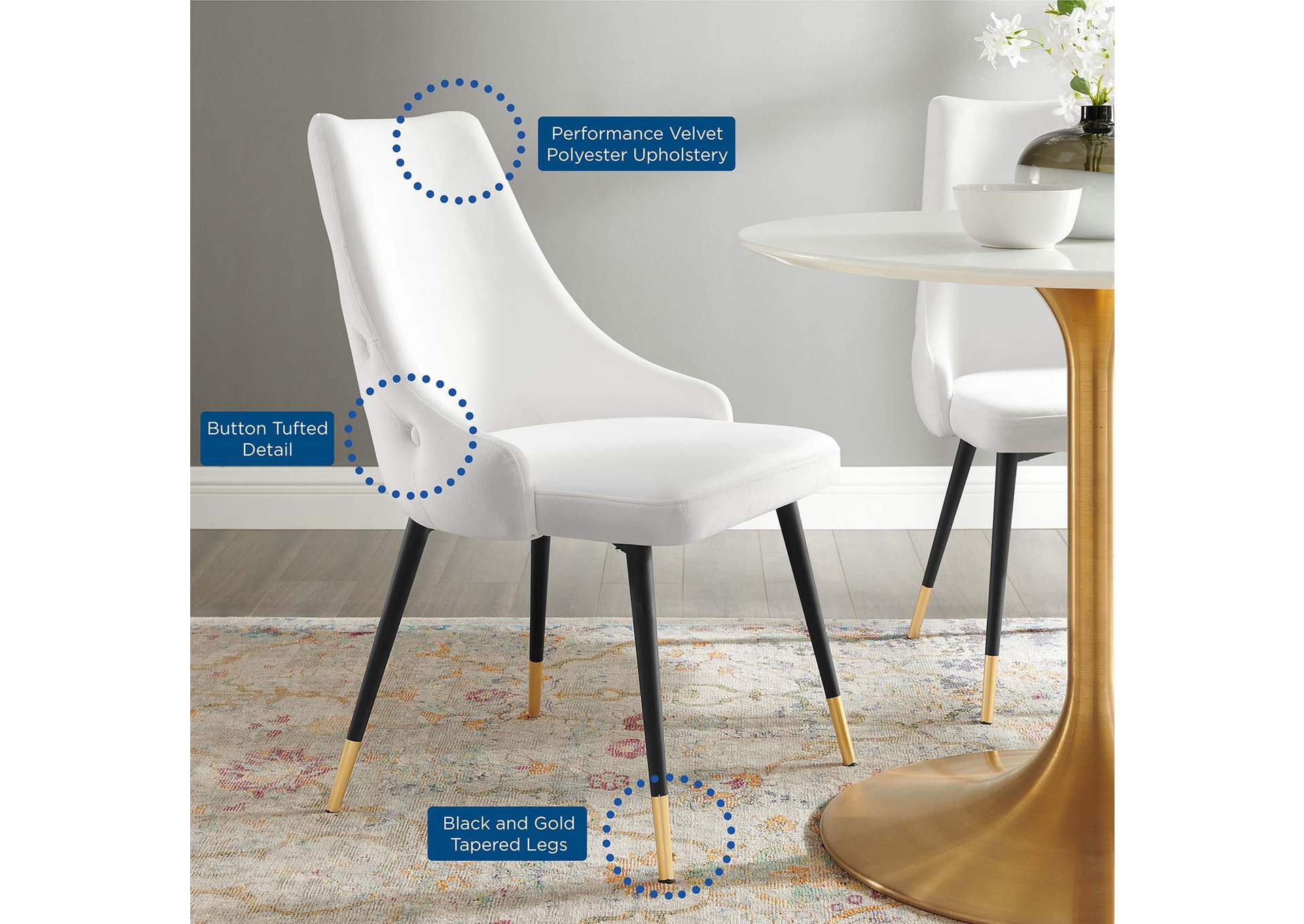 White Adorn Tufted Performance Velvet Dining Side Chair,Modway