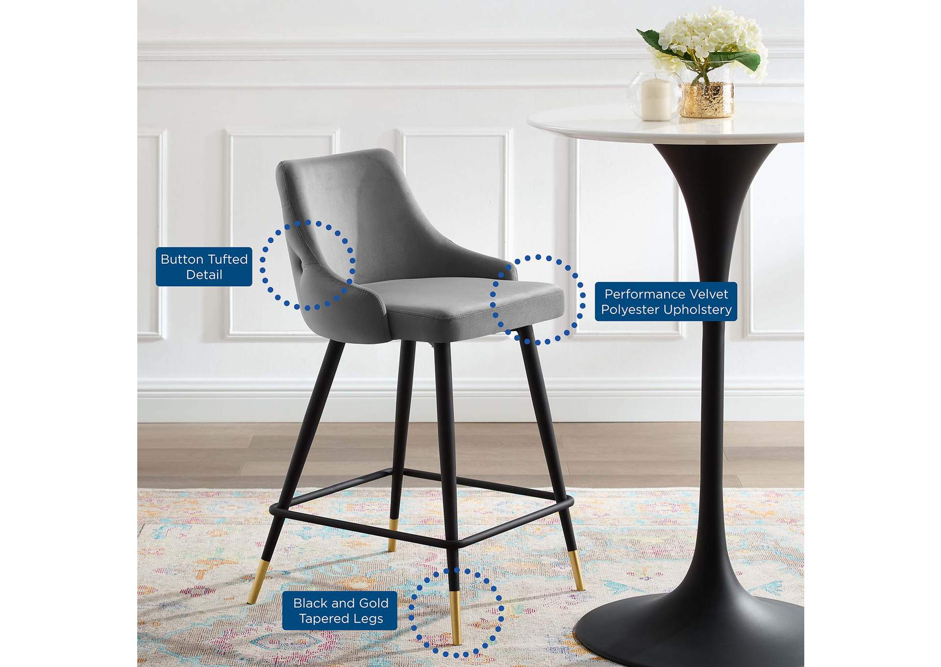 Adorn Performance Velvet Counter Bar Stool,Modway