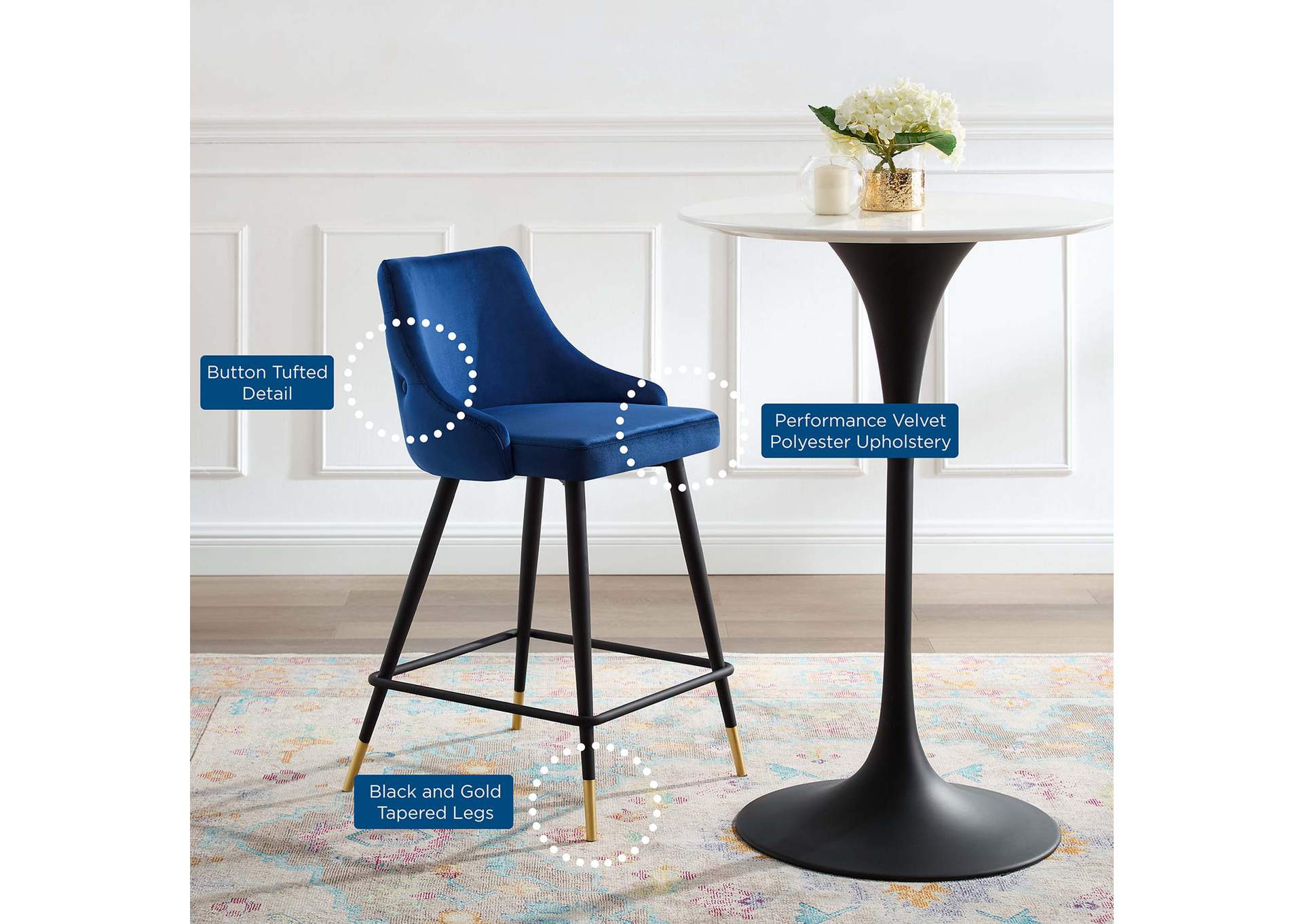 Navy Adorn Performance Velvet Counter Stool,Modway