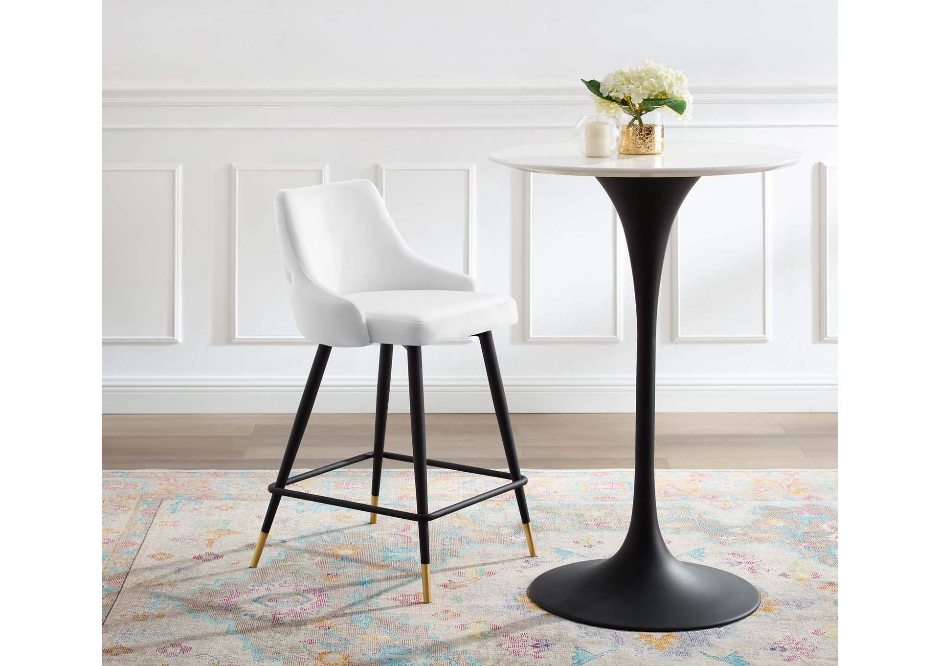 White Adorn Performance Velvet Counter Stool,Modway