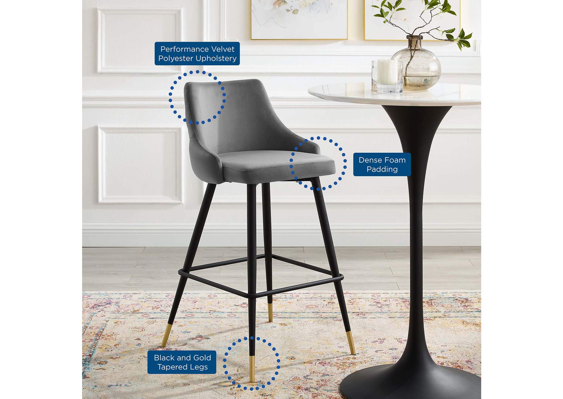 Adorn Performance Velvet Bar Stool,Modway