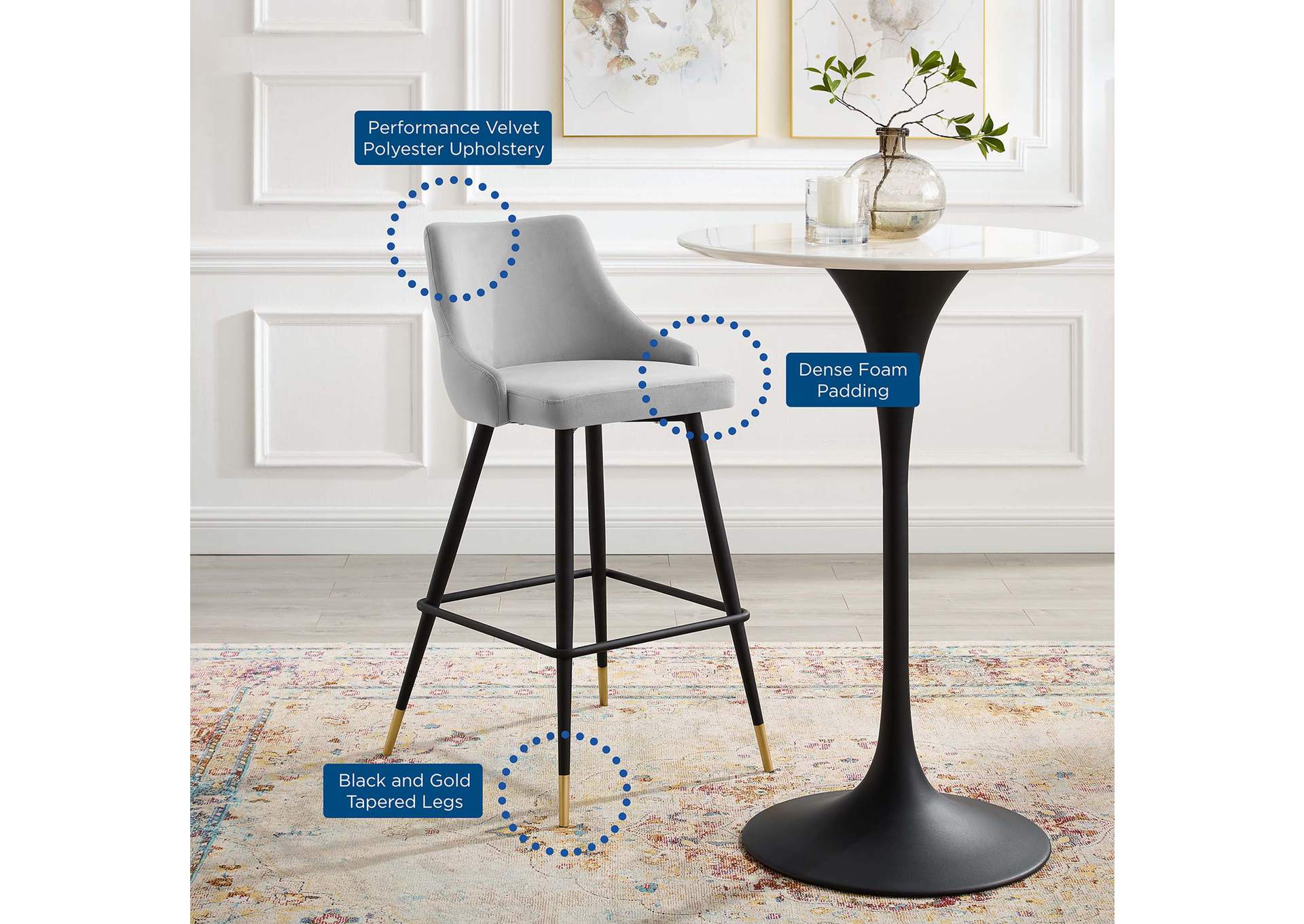 Light Gray Adorn Performance Velvet Bar Stool,Modway