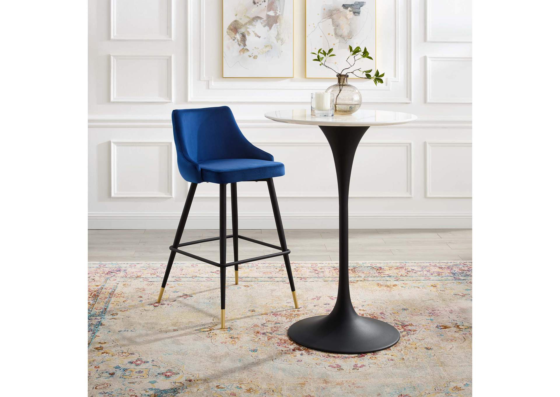 Navy Adorn Performance Velvet Bar Stool,Modway