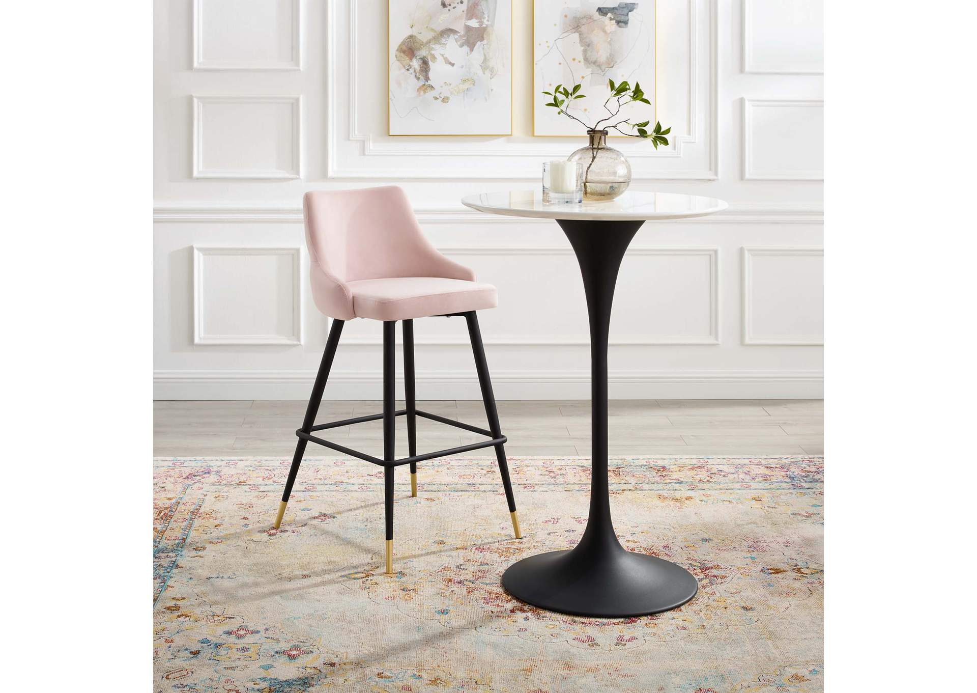 Pink Adorn Performance Velvet Bar Stool,Modway