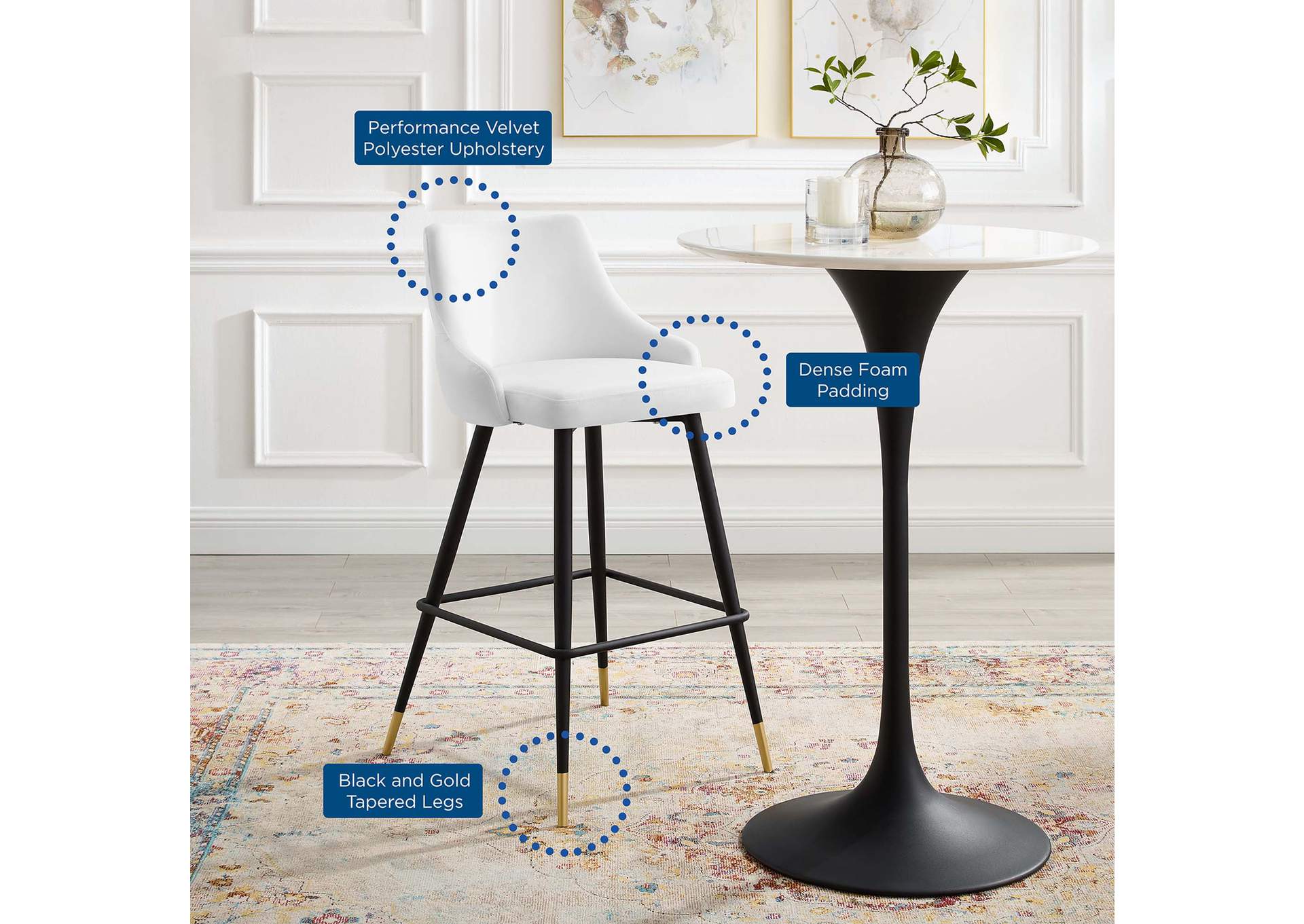 White Adorn Performance Velvet Bar Stool,Modway