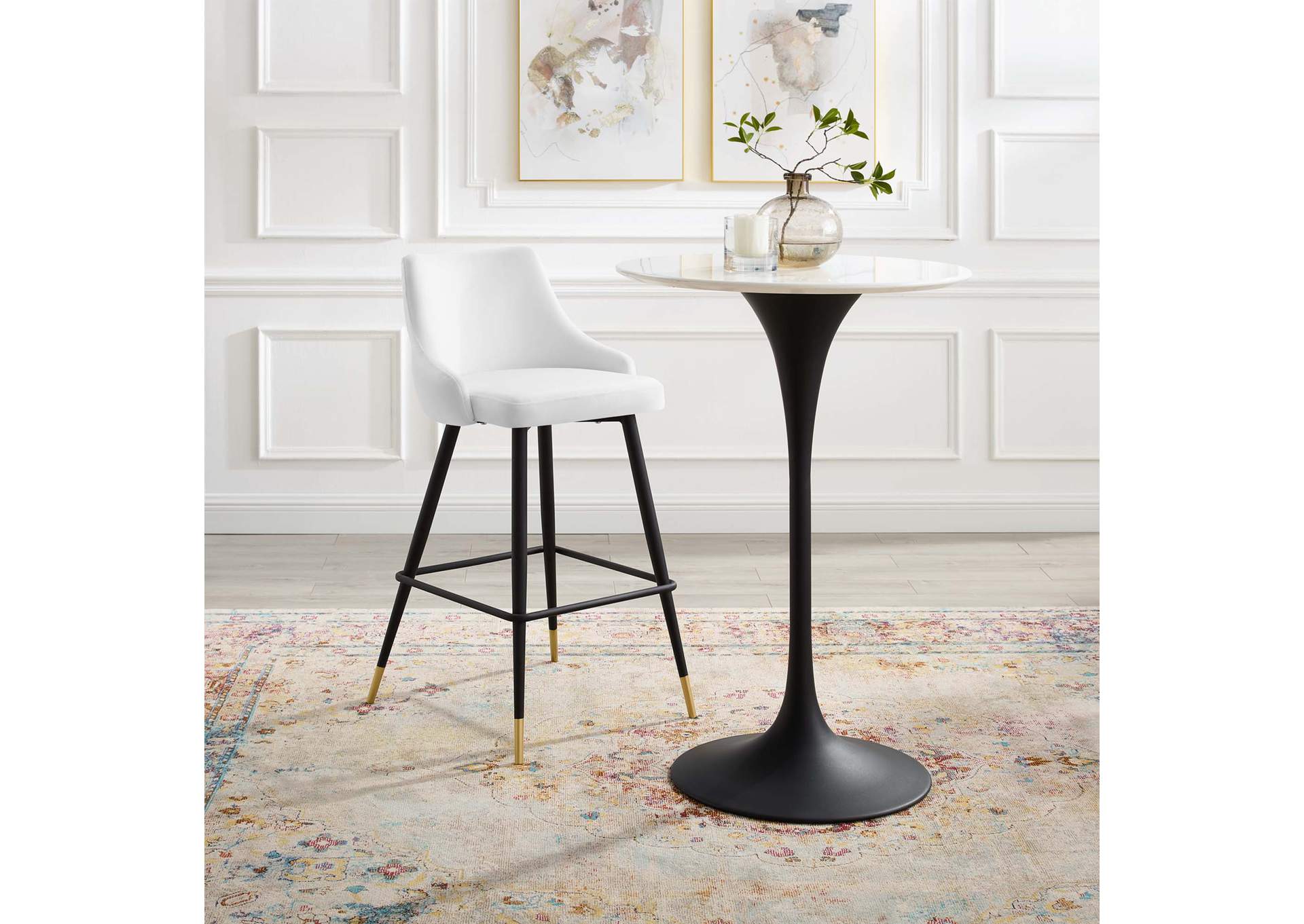 White Adorn Performance Velvet Bar Stool,Modway