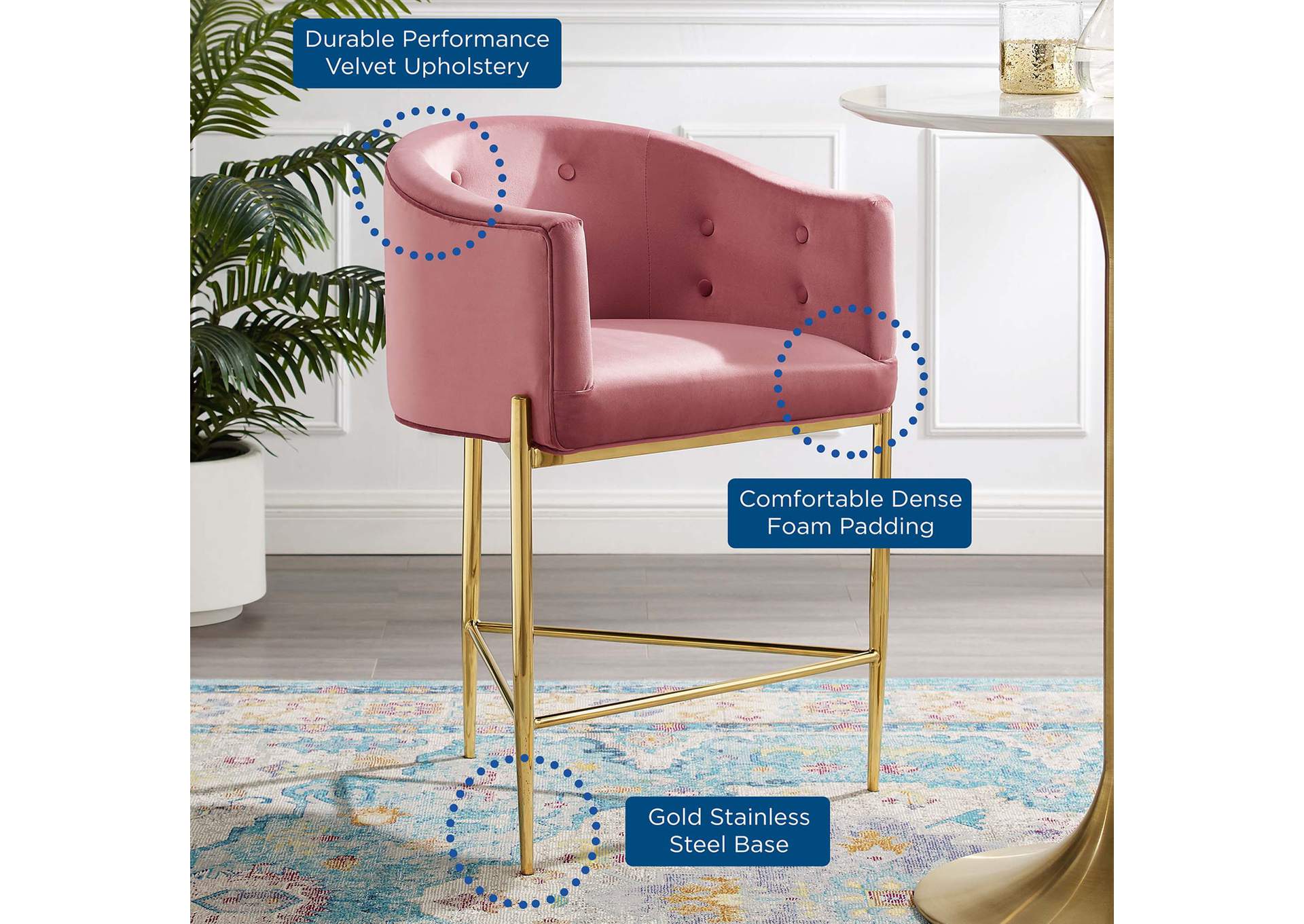 Dusty Rose Savour Tufted Counter Stool,Modway