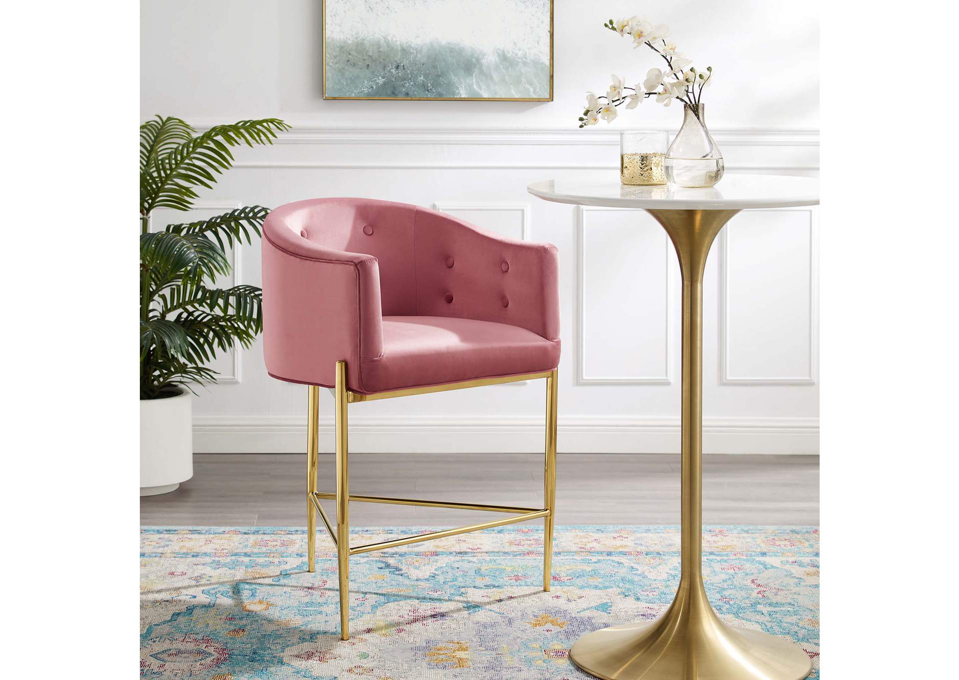 Dusty Rose Savour Tufted Counter Stool,Modway