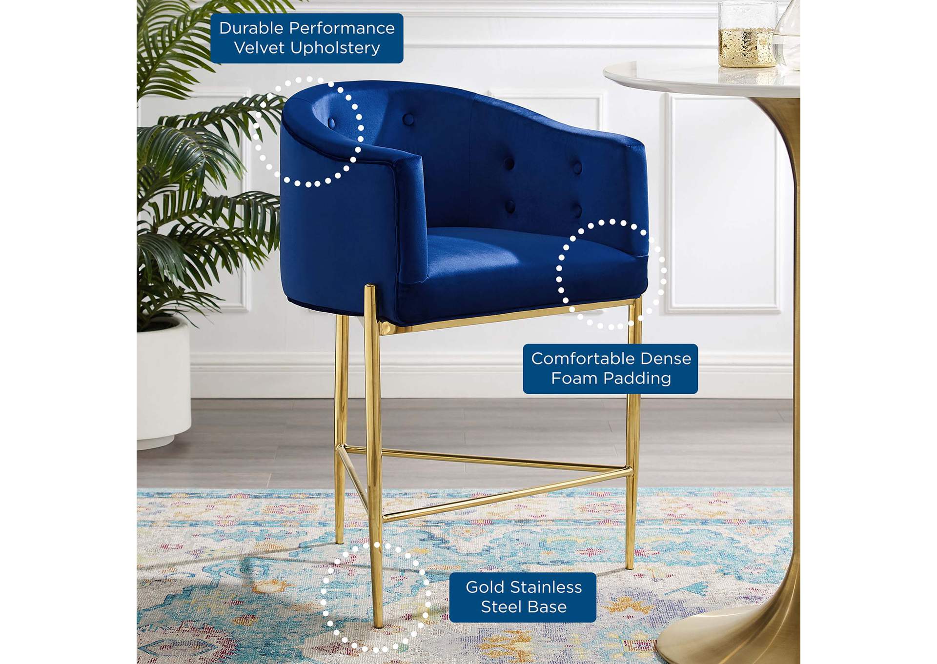 Navy Savour Tufted Counter Stool,Modway