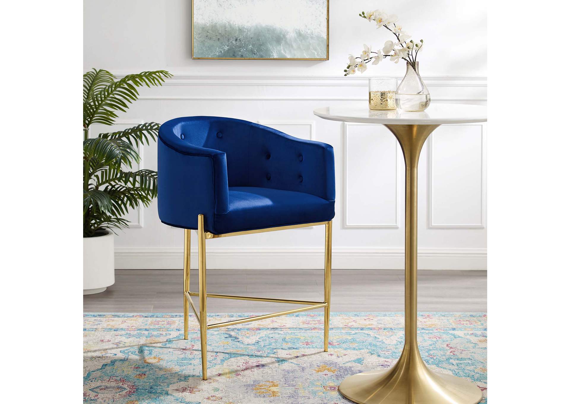 Navy Savour Tufted Counter Stool,Modway