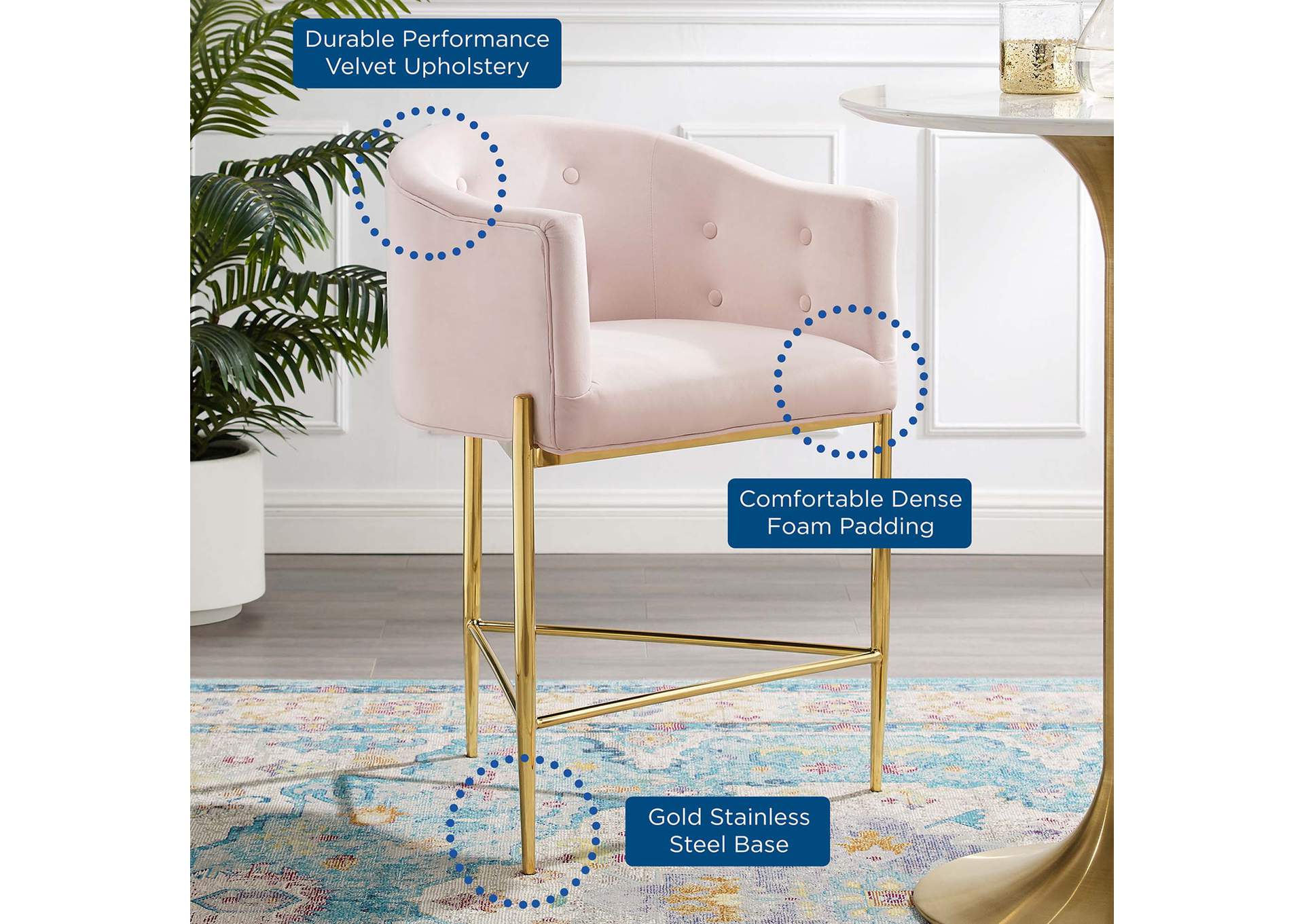 Pink Savour Tufted Counter Stool,Modway