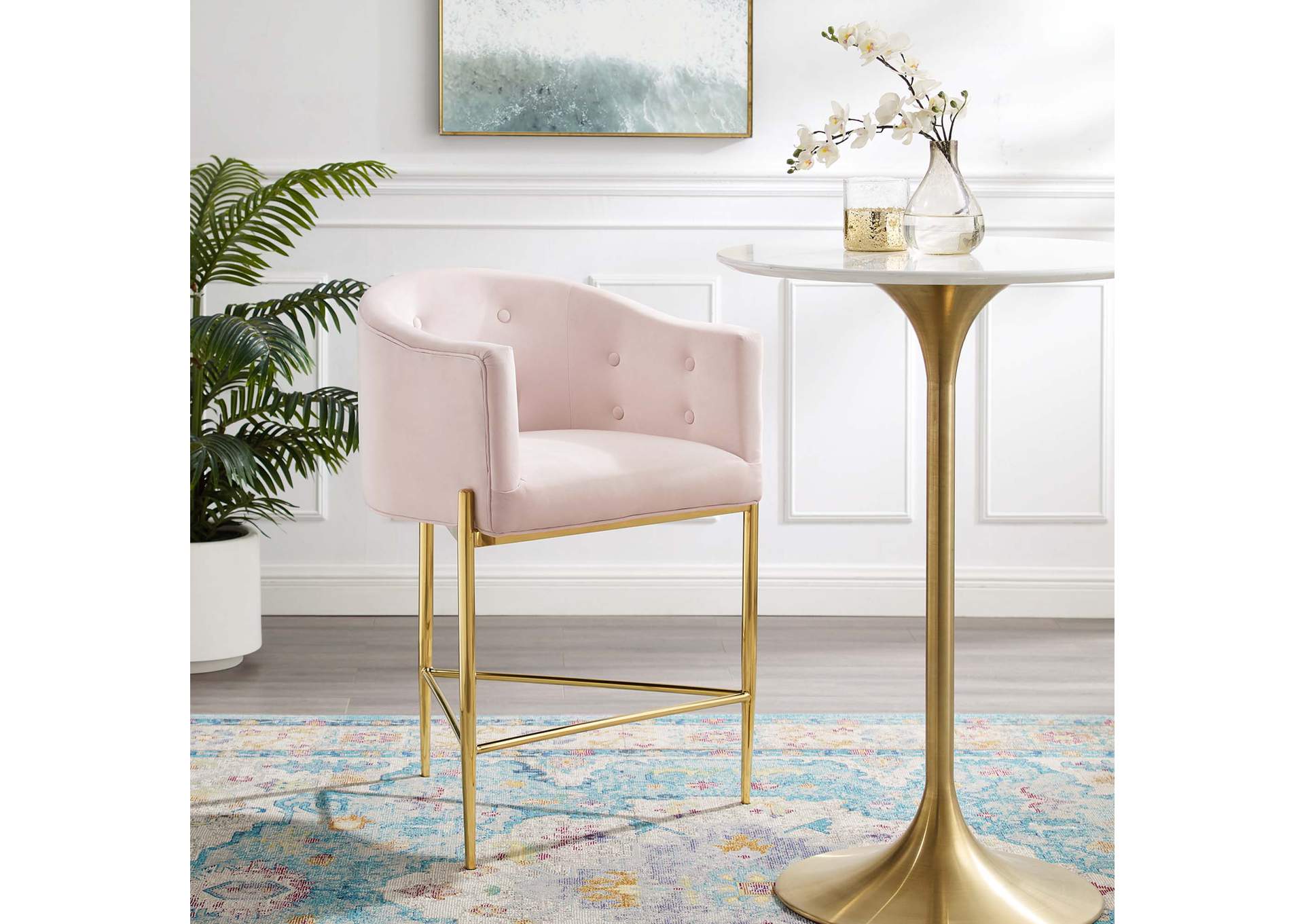 Pink Savour Tufted Counter Stool,Modway