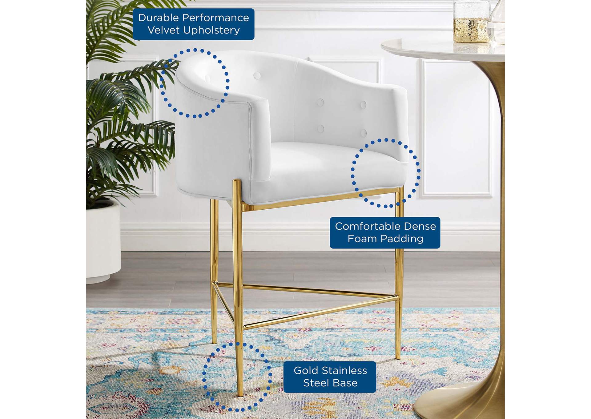 White Savour Tufted Counter Stool,Modway