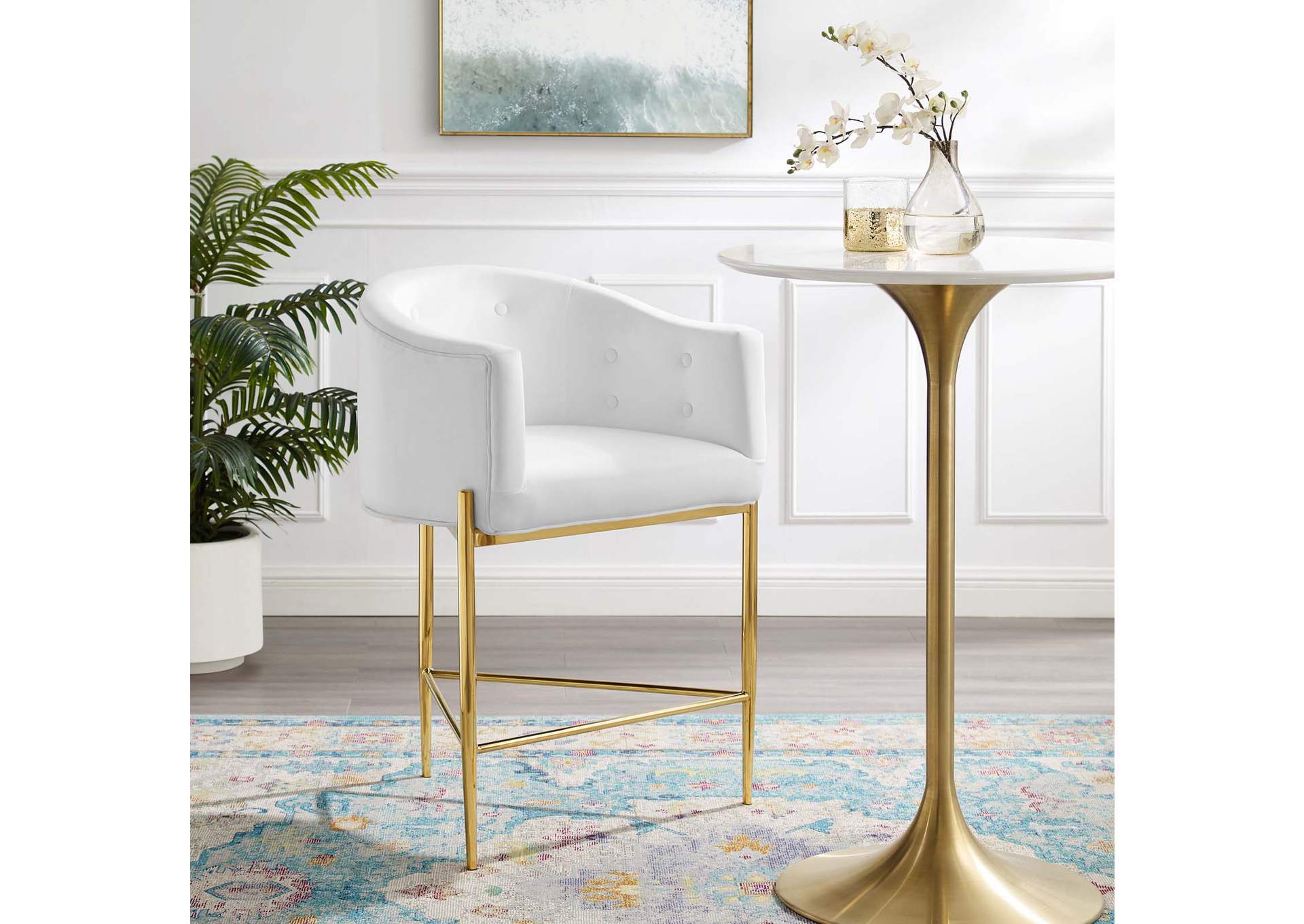 White Savour Tufted Counter Stool,Modway