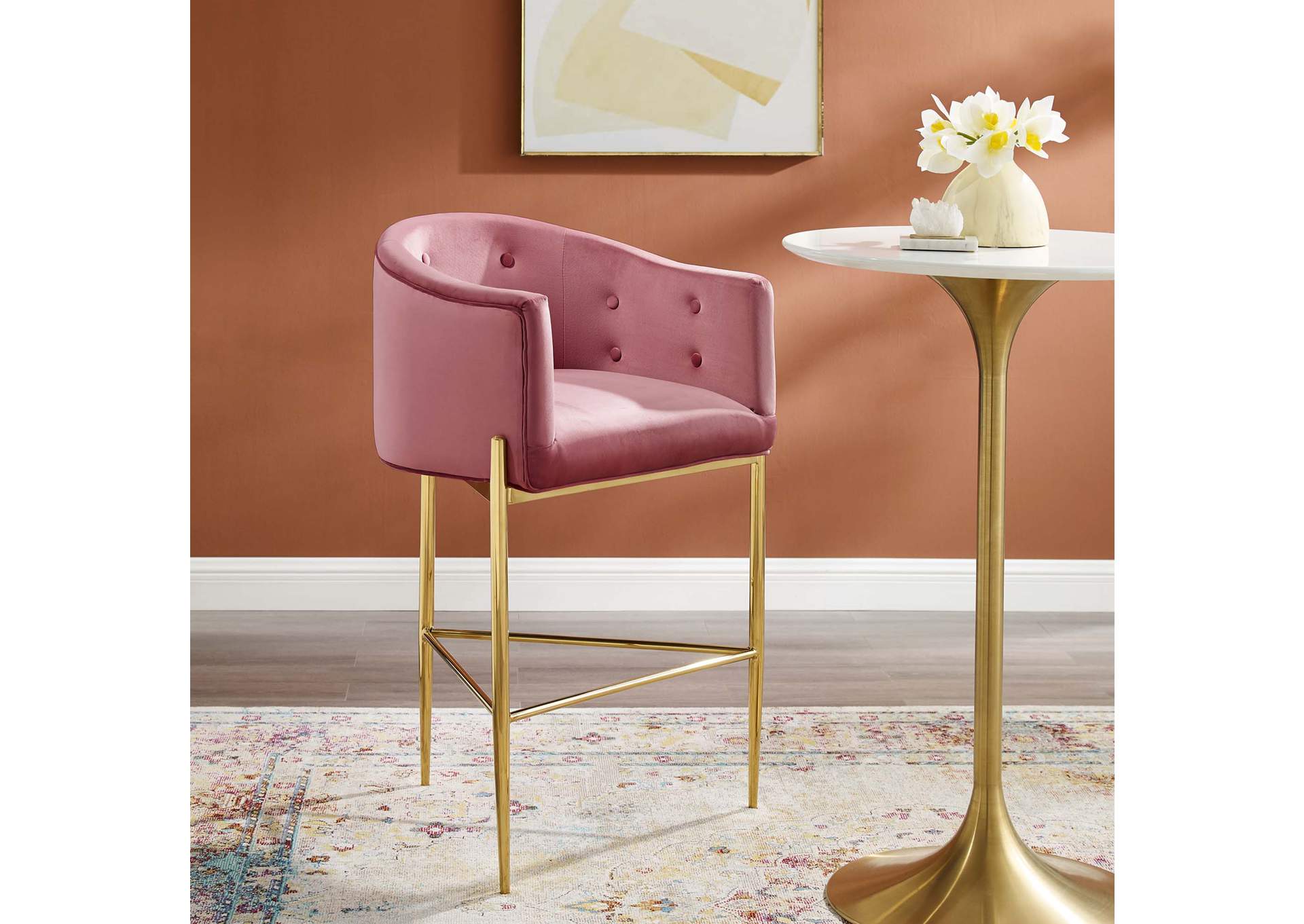 Dusty Rose Savour Tufted Performance Velvet Bar Stool,Modway