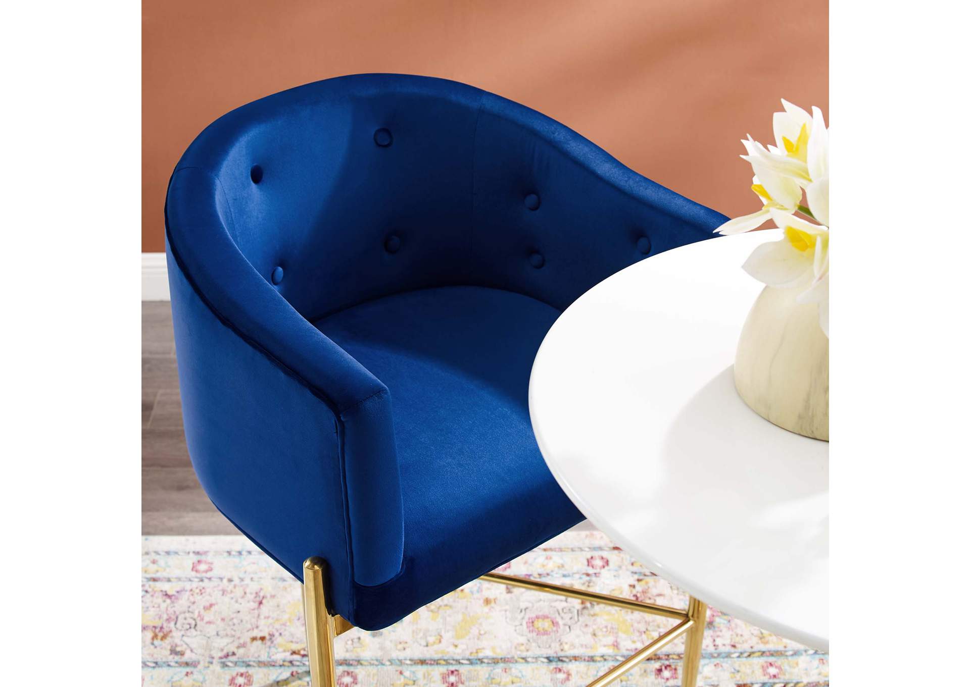 Navy Savour Tufted Performance Velvet Bar Stool,Modway