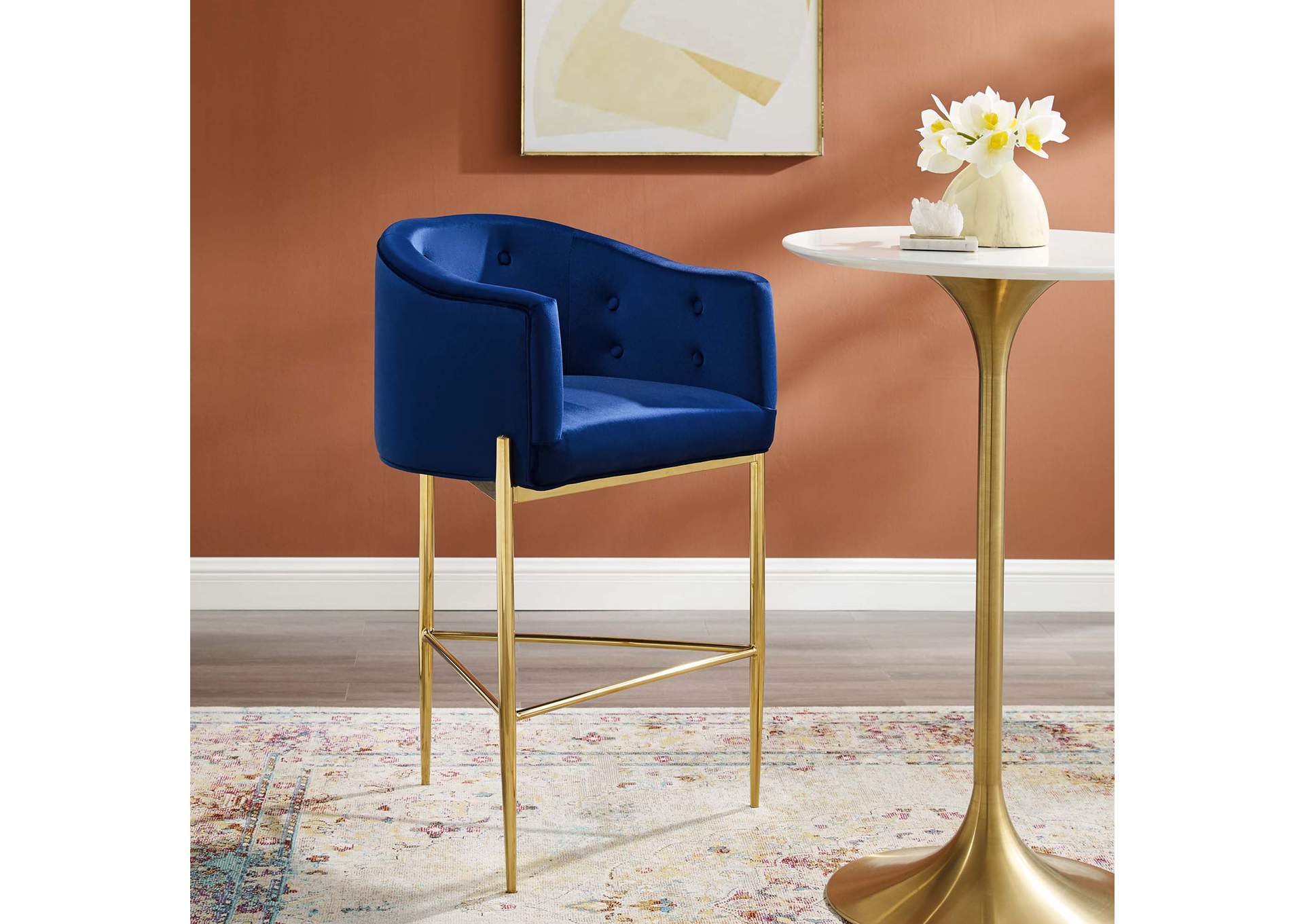 Navy Savour Tufted Performance Velvet Bar Stool,Modway
