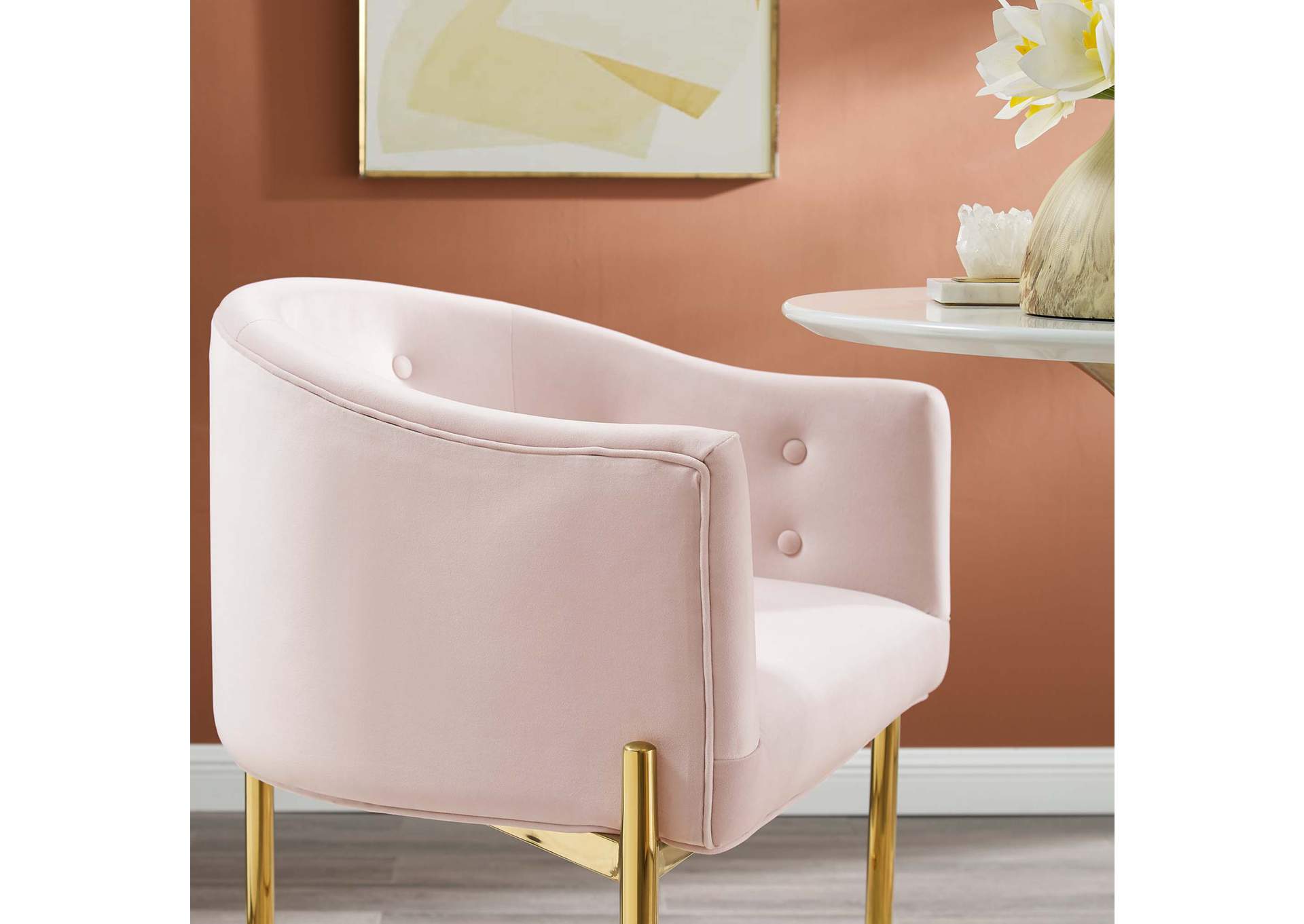 Pink Savour Tufted Performance Velvet Bar Stool,Modway