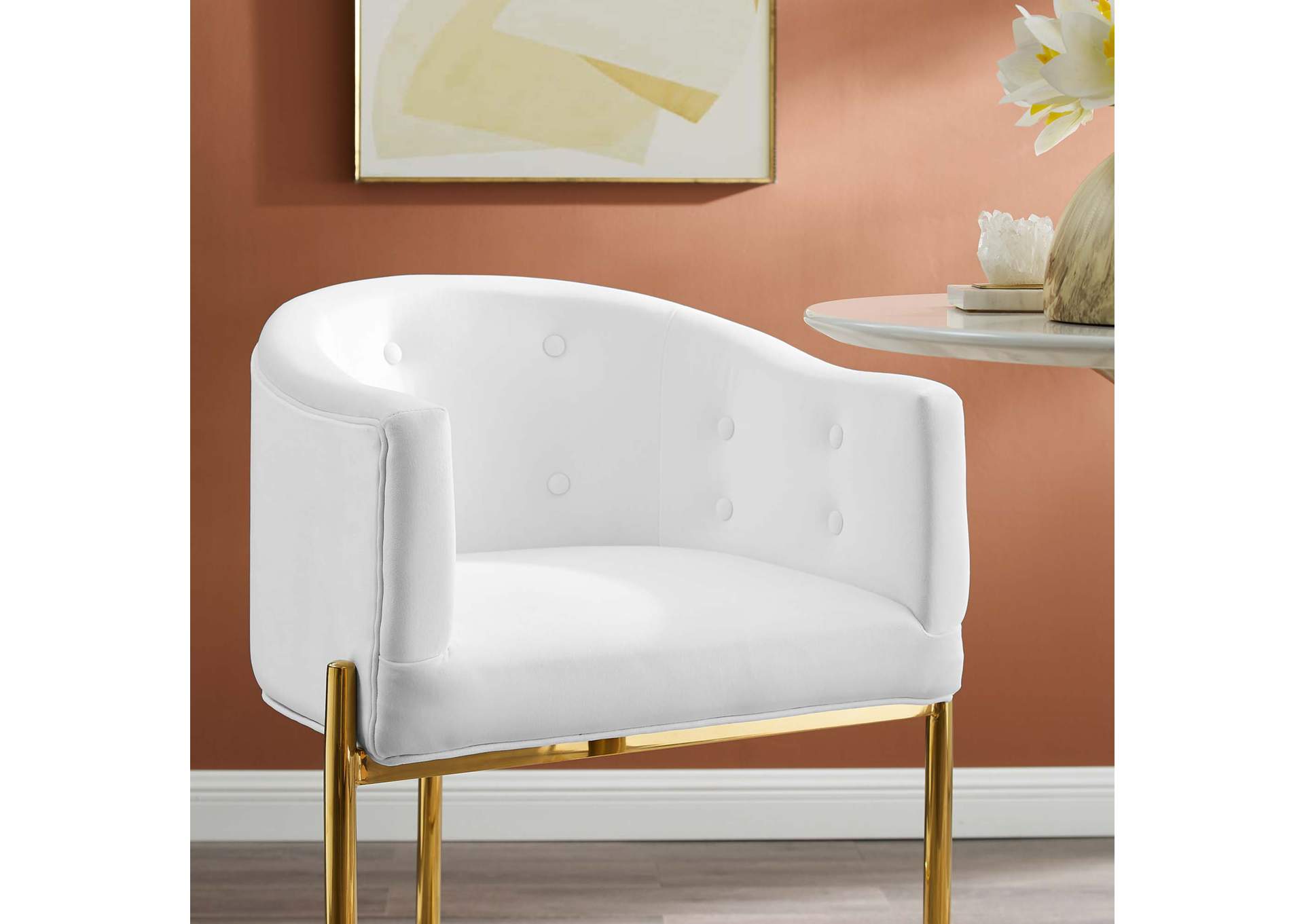 White Savour Tufted Performance Velvet Bar Stool,Modway