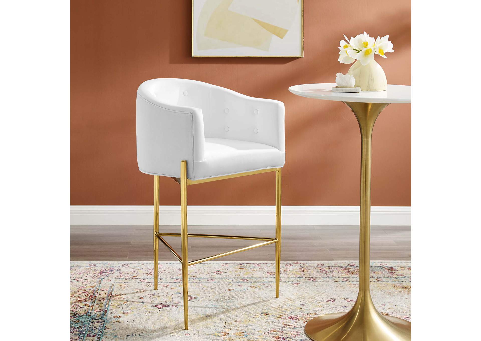 White Savour Tufted Performance Velvet Bar Stool,Modway